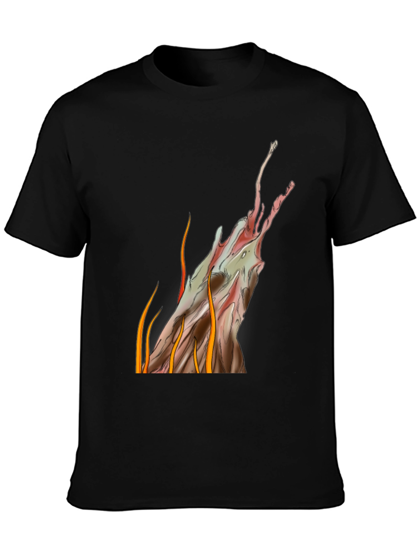 Abstract Artistic Flames Graphic Tee - Black Cotton Blend
