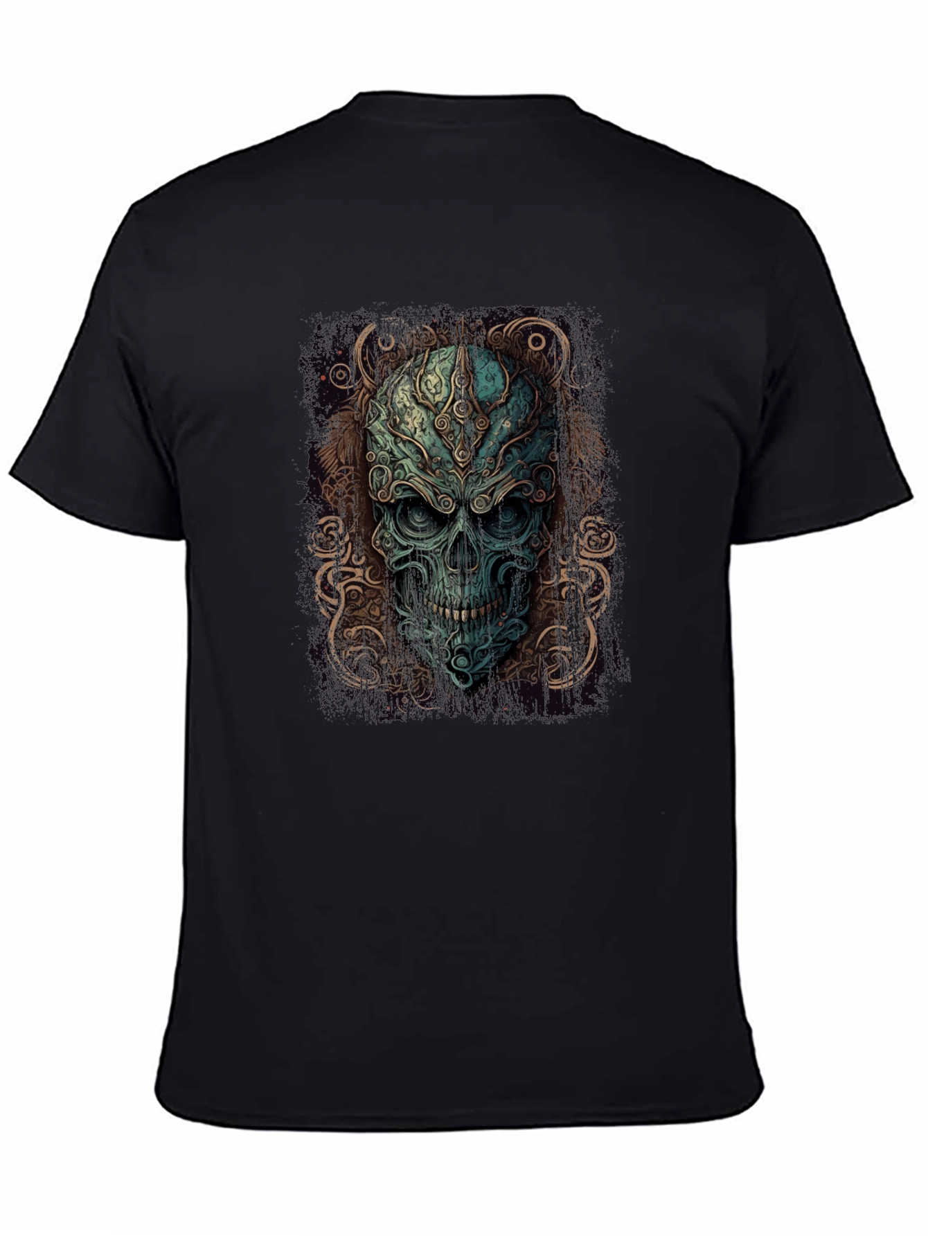 Ornate Skull Graphic Print Black T-Shirt