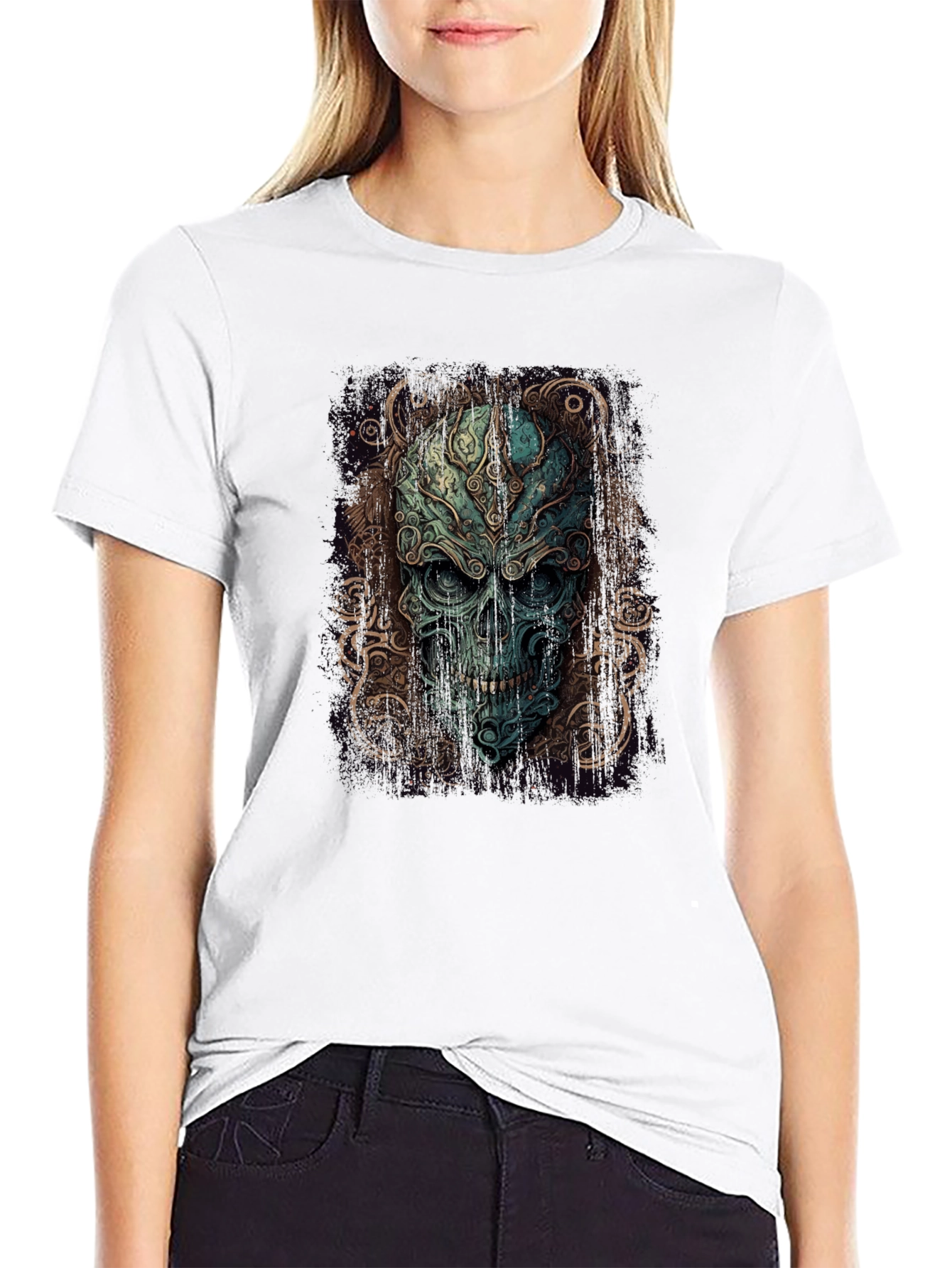 Ornate Skull Graphic Print Black T-Shirt