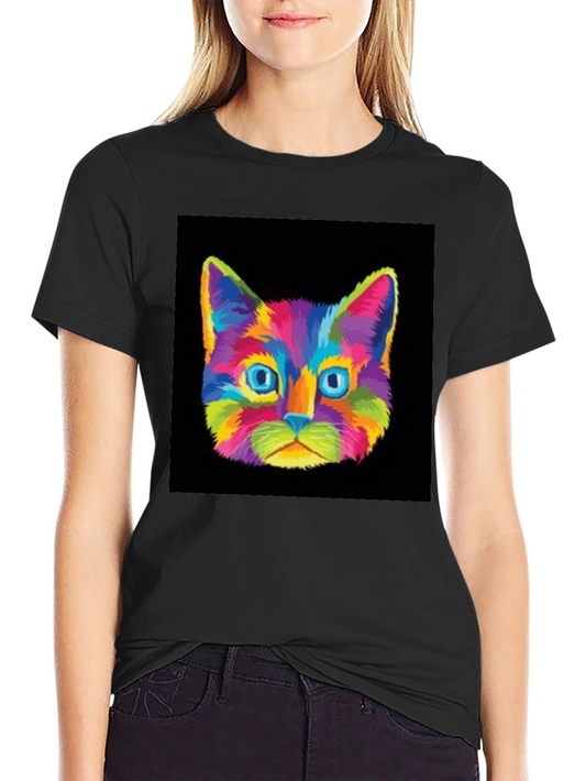 Colorful Cat Graphic T-Shirt - Trendy Artistic Tee