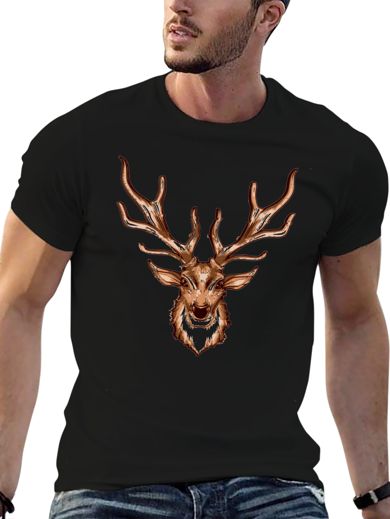 Deer Head Graphic Black T-Shirt