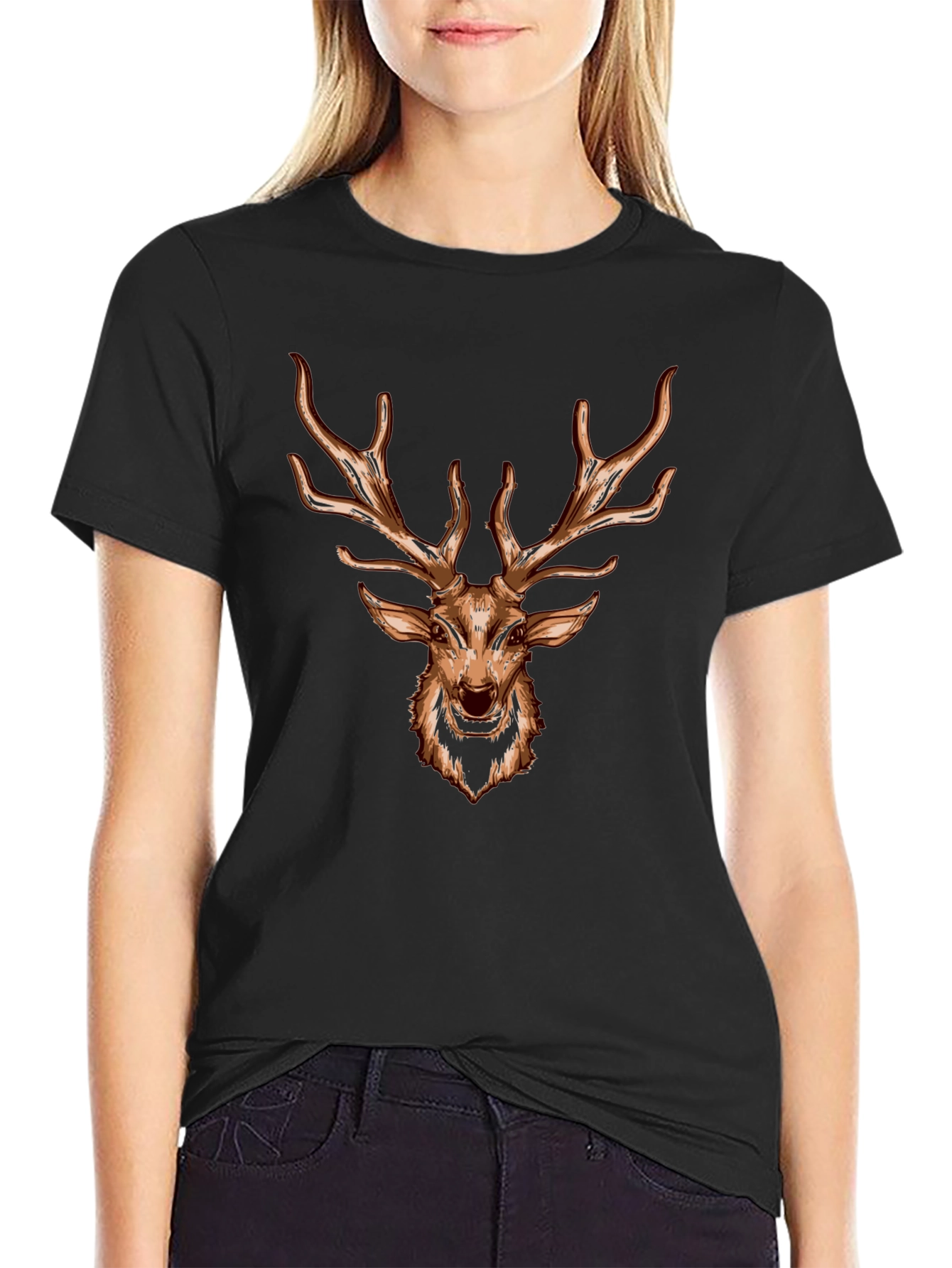 Deer Head Graphic Black T-Shirt
