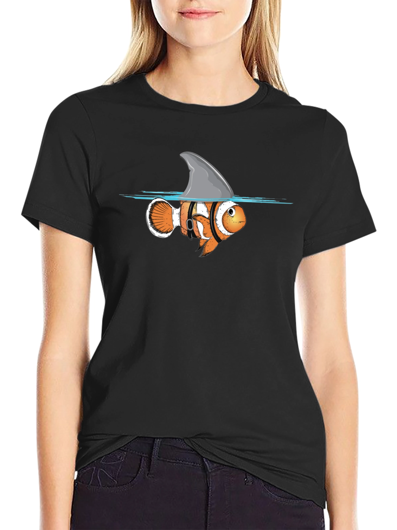 Funny Clownfish Shark Fin Graphic T-Shirt