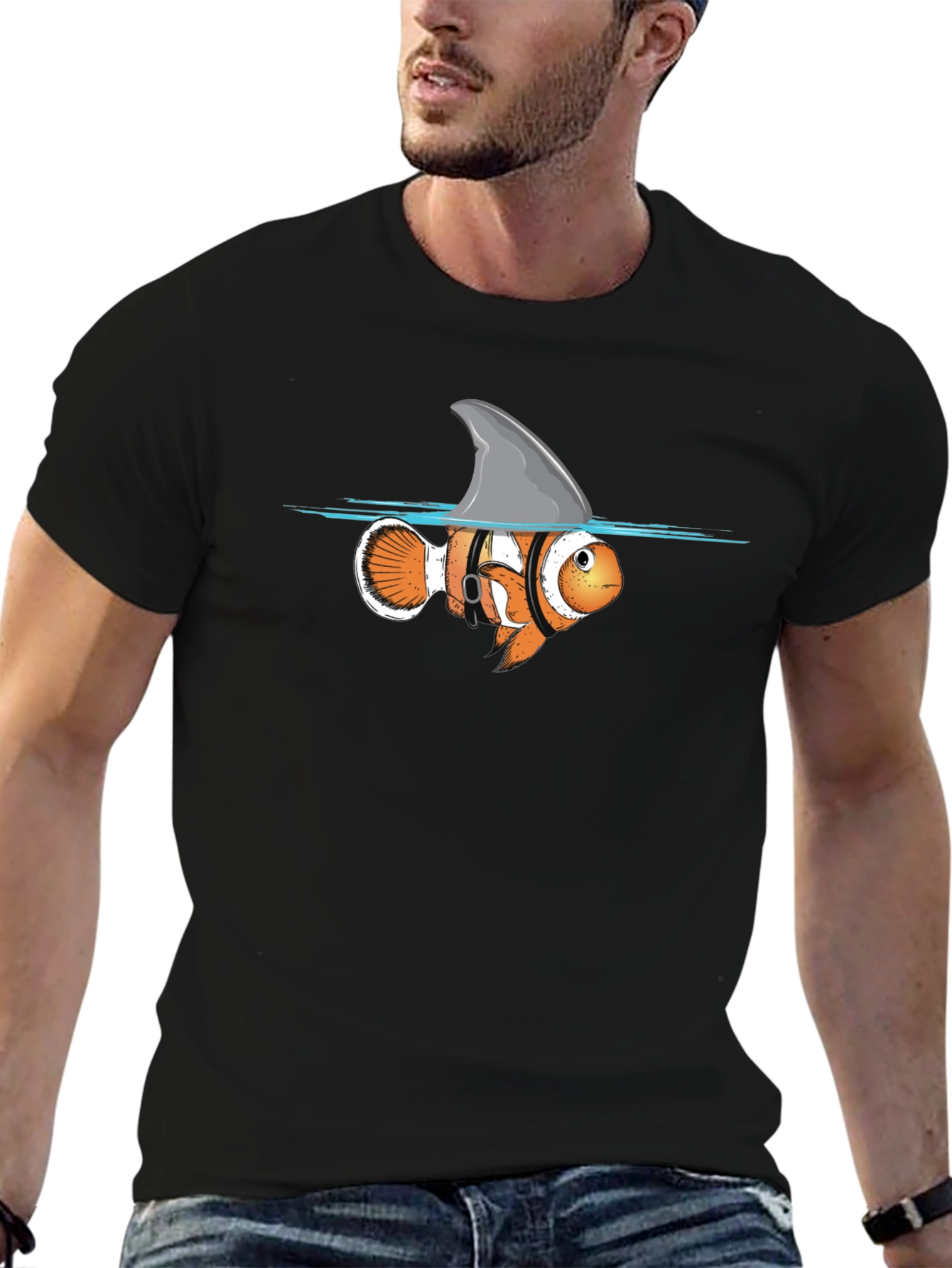 Funny Clownfish Shark Fin Graphic T-Shirt