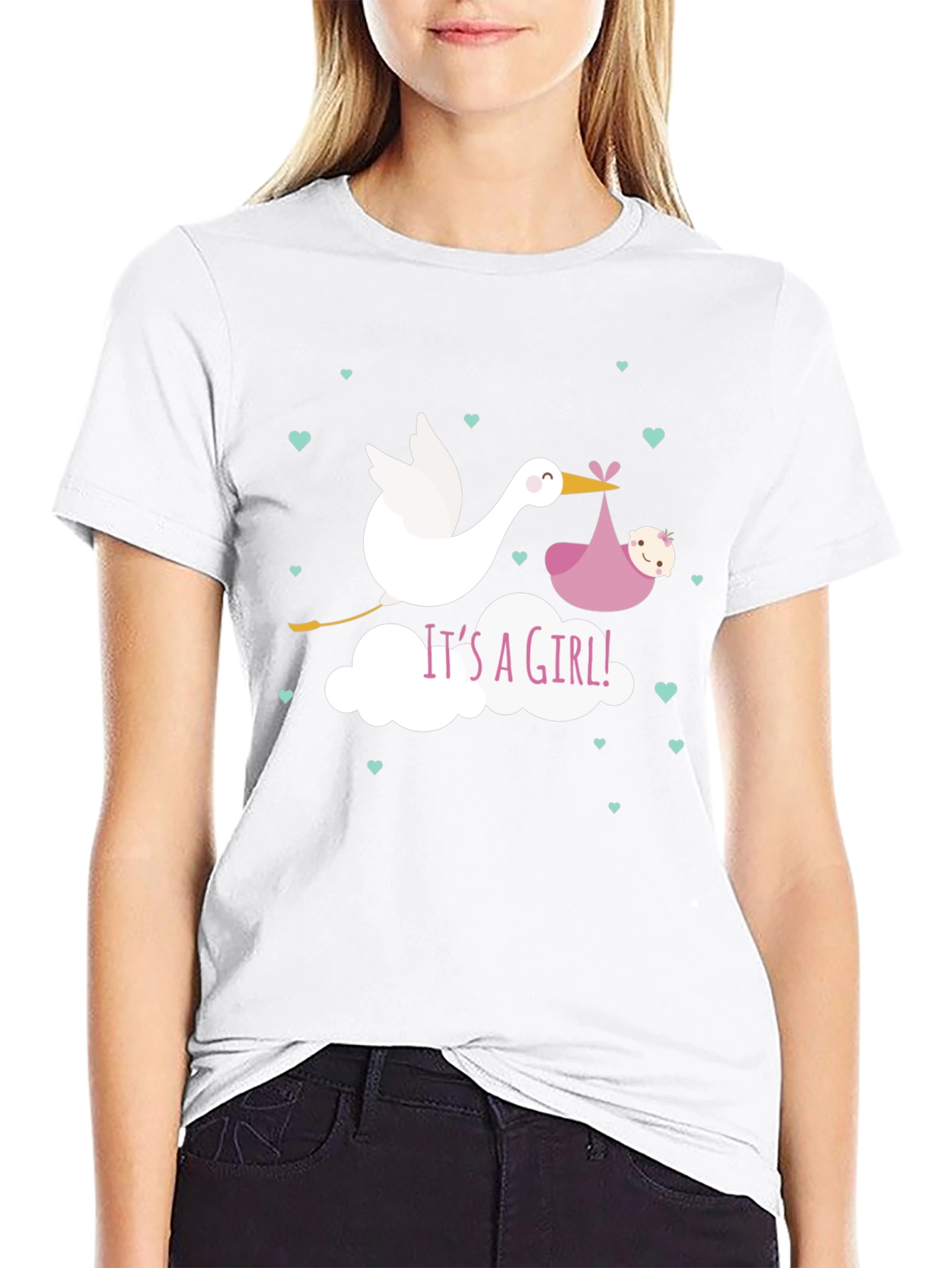 Its A Girl! Stork Baby Shower Graphic Tee