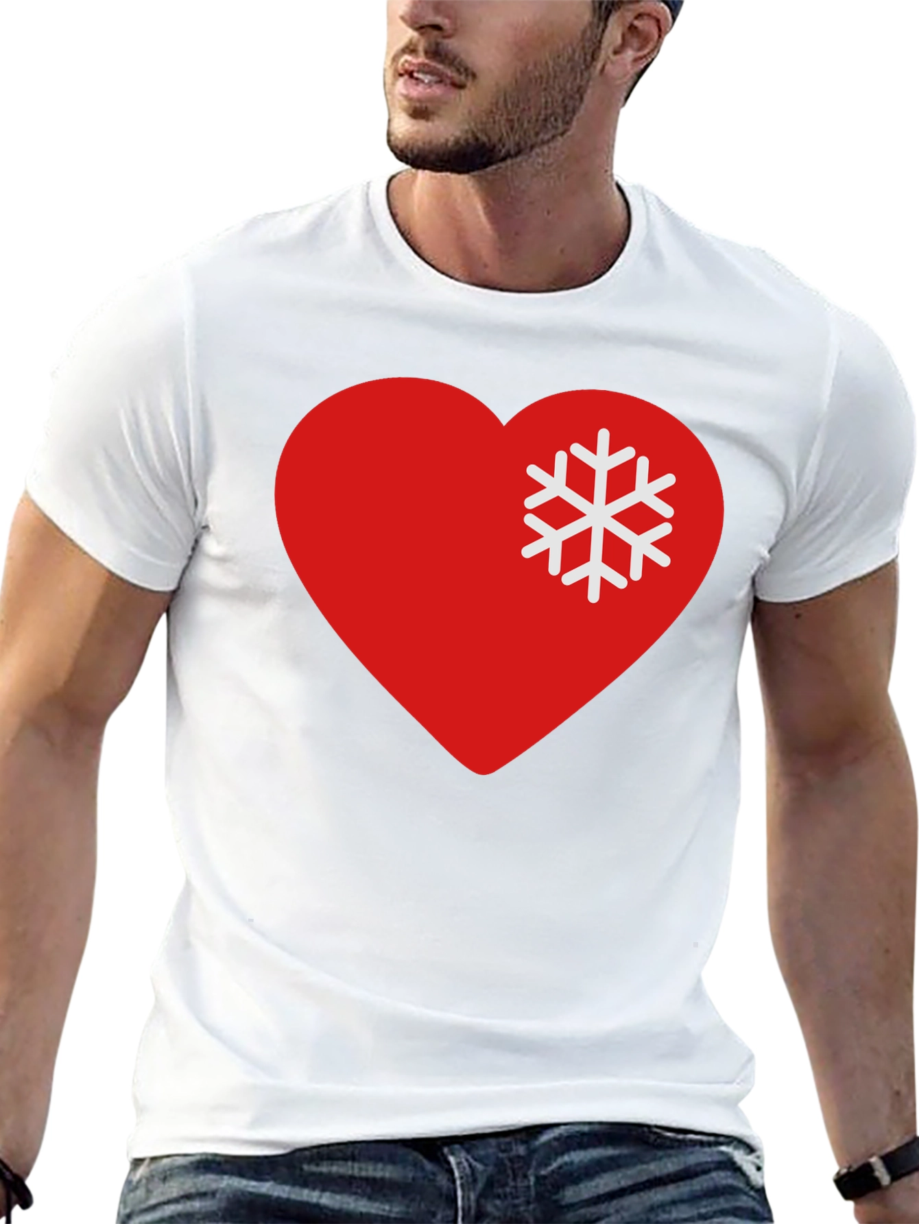 Heart Snowflake Graphic Tee - Black Casual T-Shirt