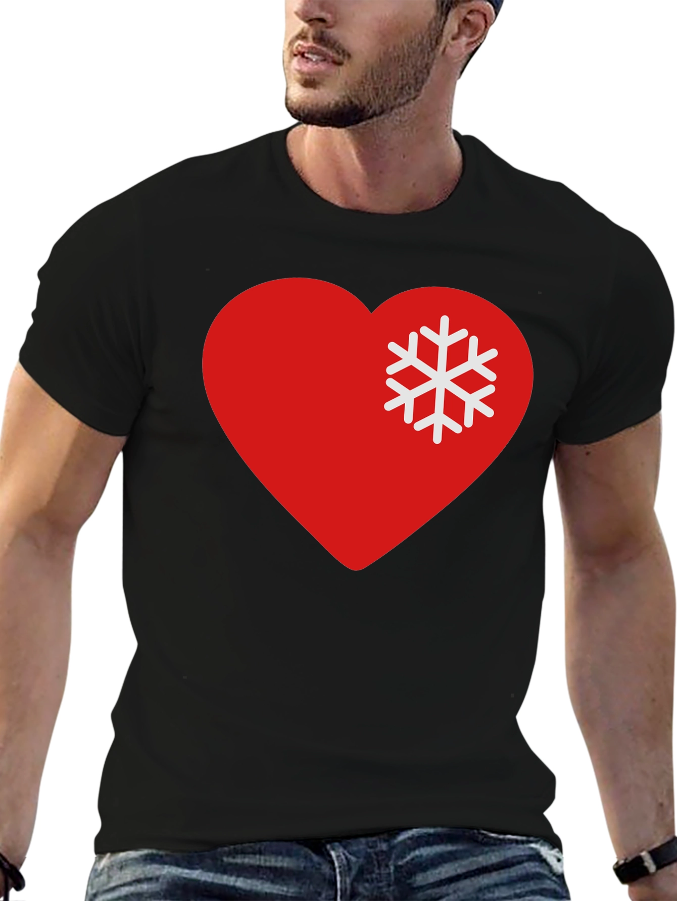 Heart Snowflake Graphic Tee - Black Casual T-Shirt