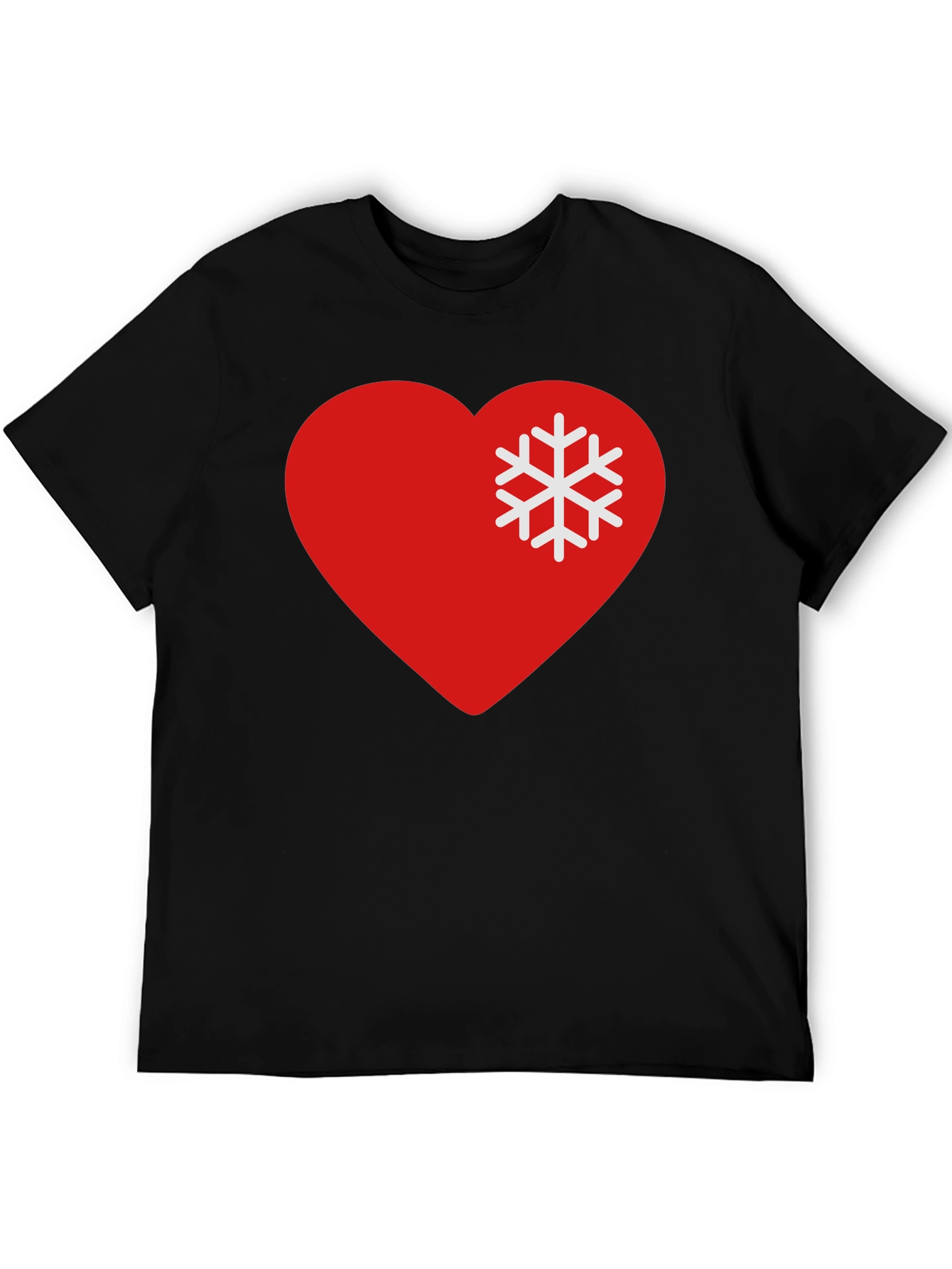 Heart Snowflake Graphic Tee - Black Casual T-Shirt