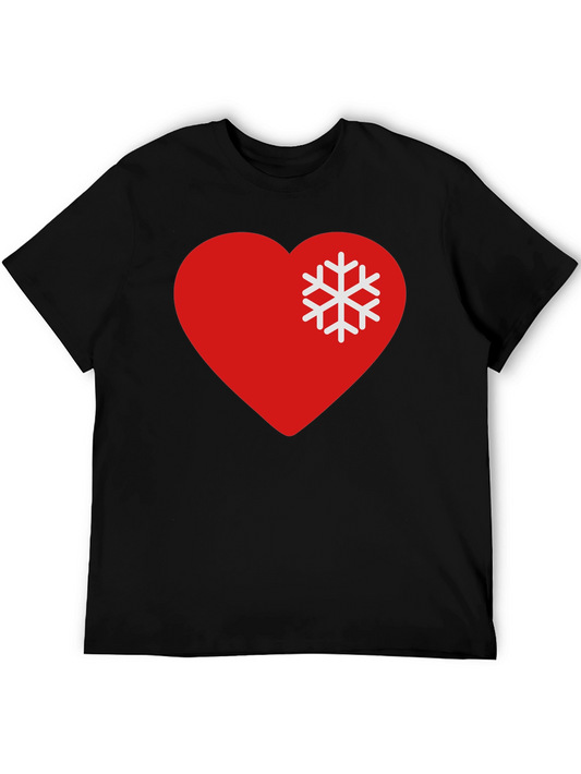 Heart Snowflake Graphic Tee - Black Casual T-Shirt