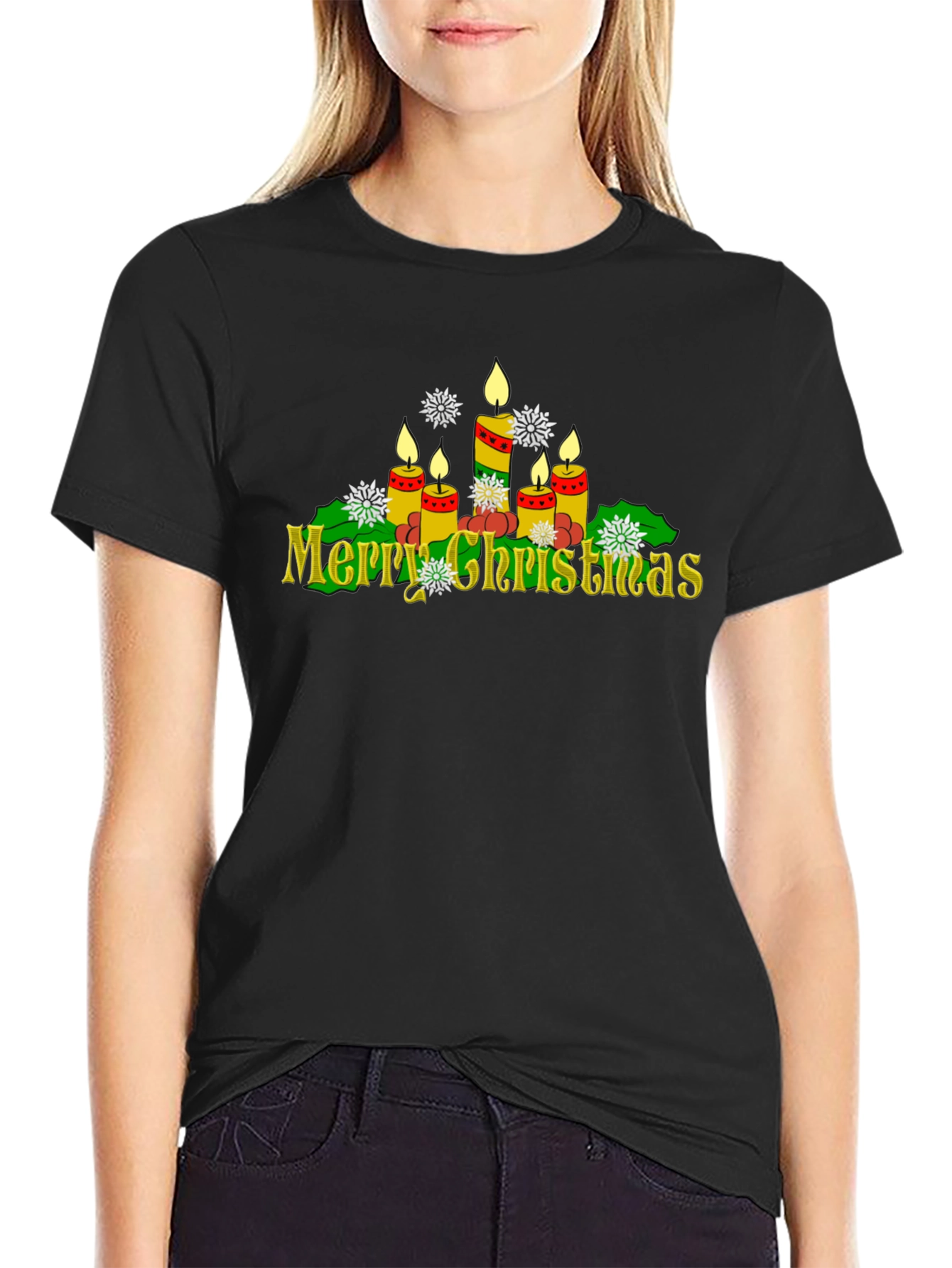 Merry Christmas Candle Graphic T-Shirt