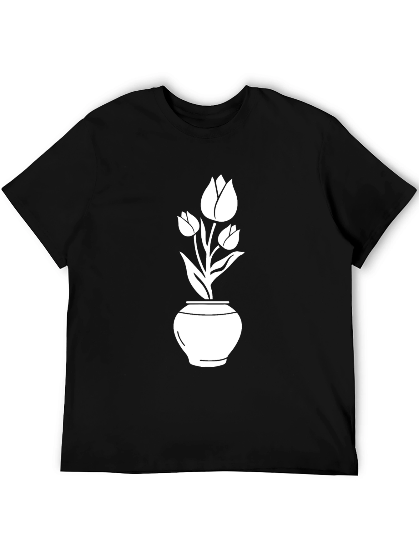 Black T-Shirt with Tulip Pot Graphic