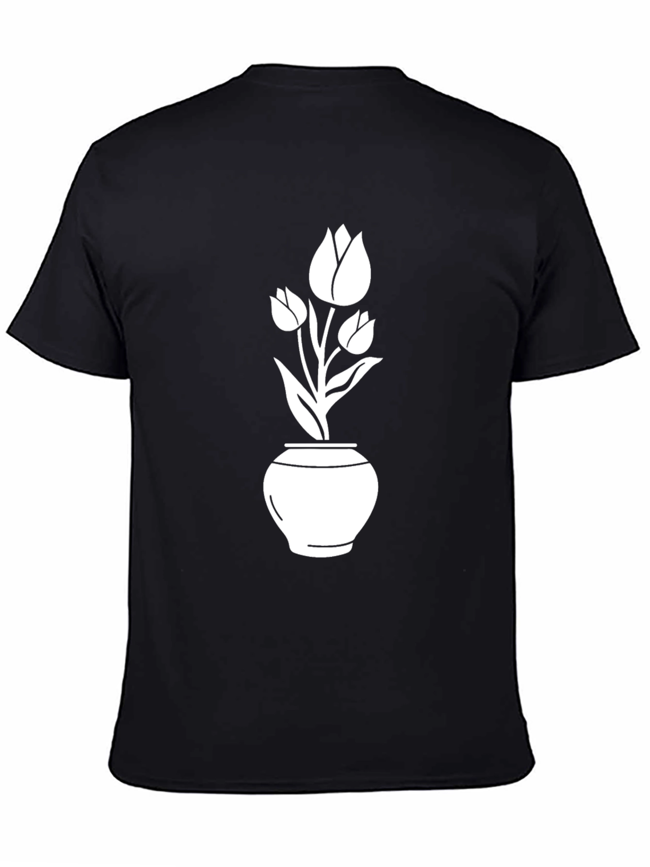 Black T-Shirt with Tulip Pot Graphic