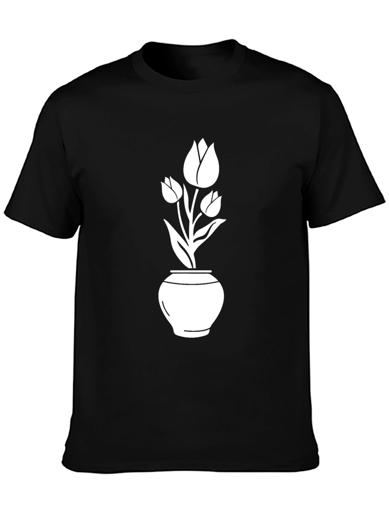 Black T-Shirt with Tulip Pot Graphic