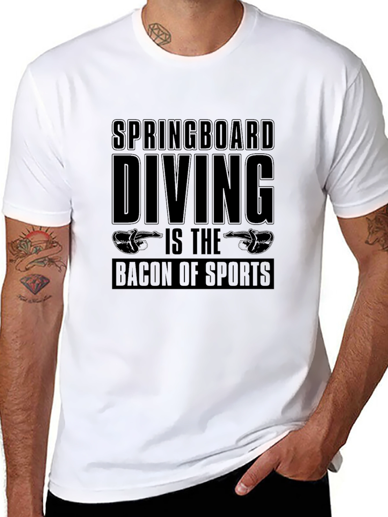 Springboard Diving Bacon of Sports Black T-Shirt