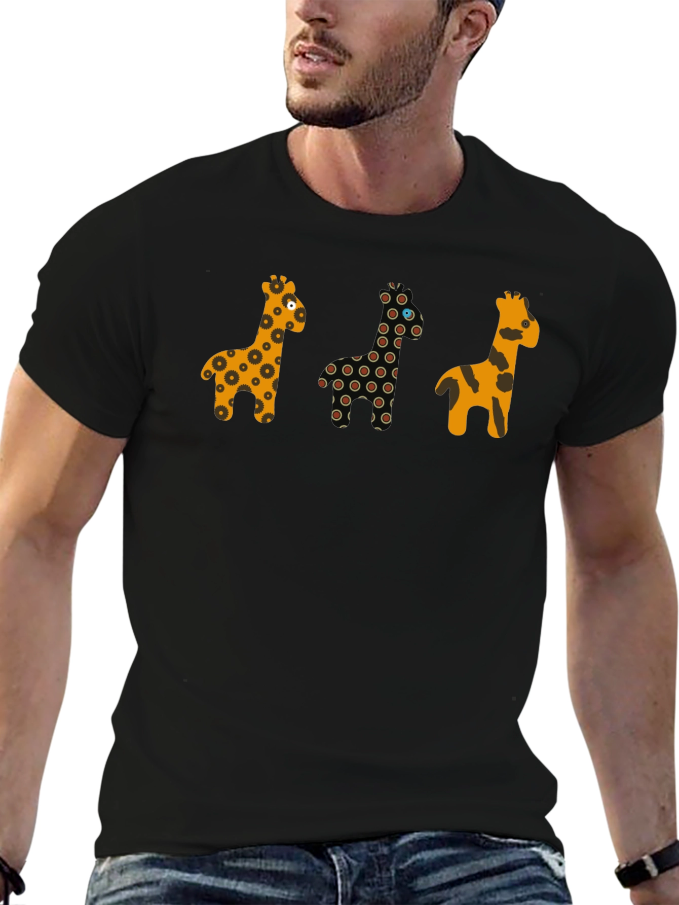 Giraffe Print Black Crew Neck T-Shirt