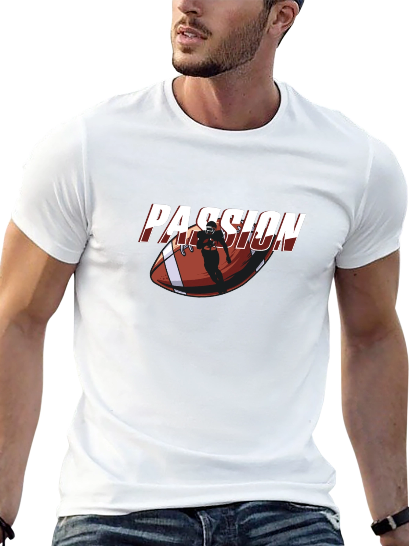 Passion Football Player Graphic Black T-Shirt