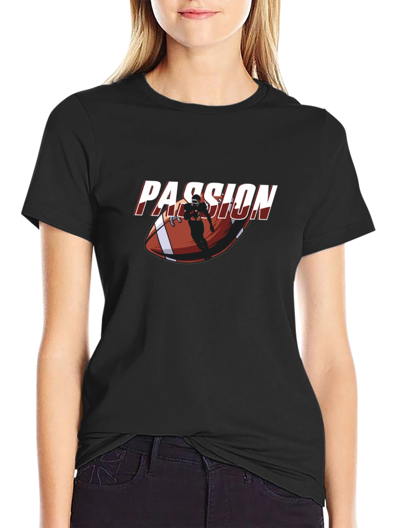 Passion Football Player Graphic Black T-Shirt