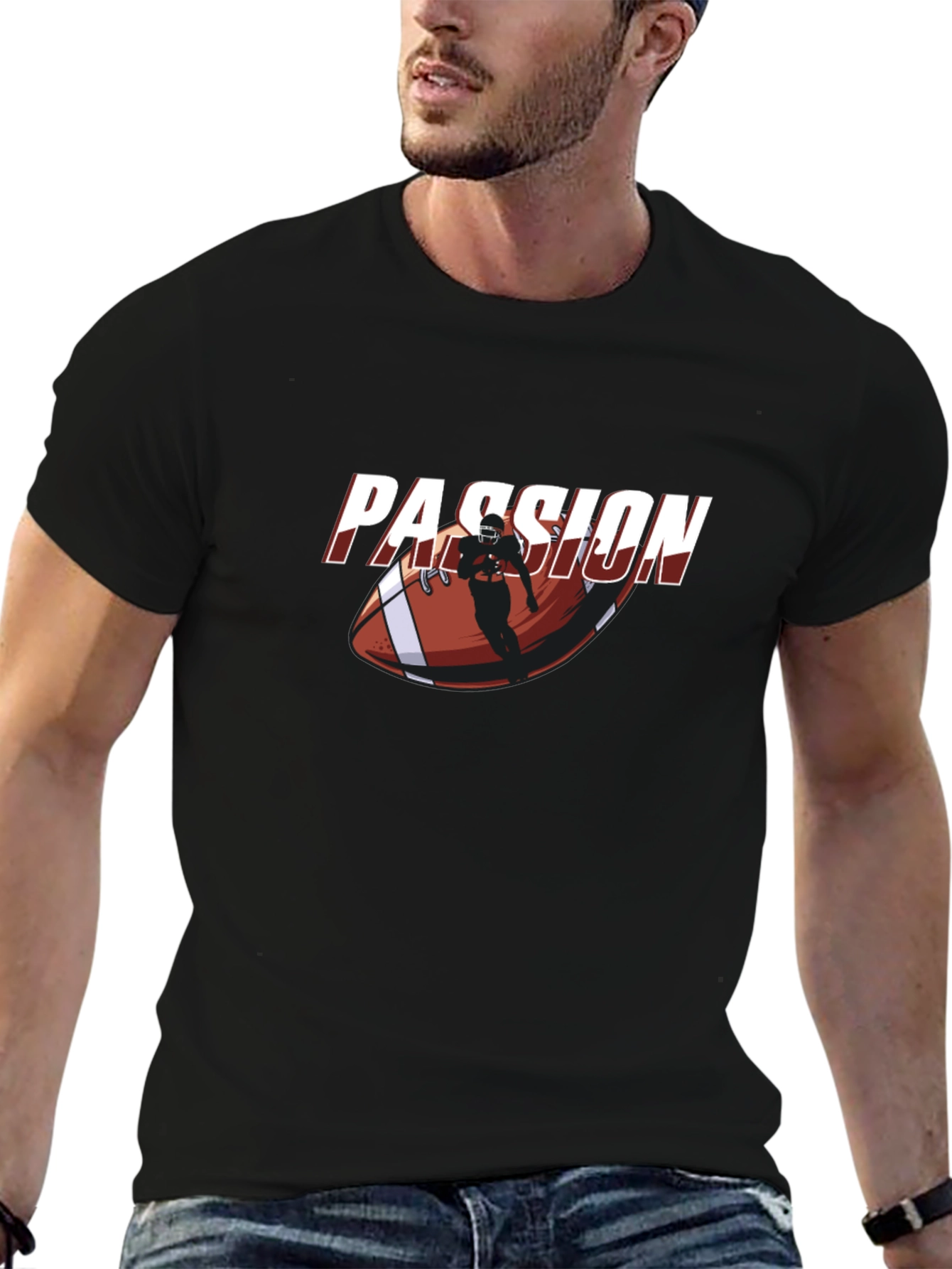Passion Football Player Graphic Black T-Shirt