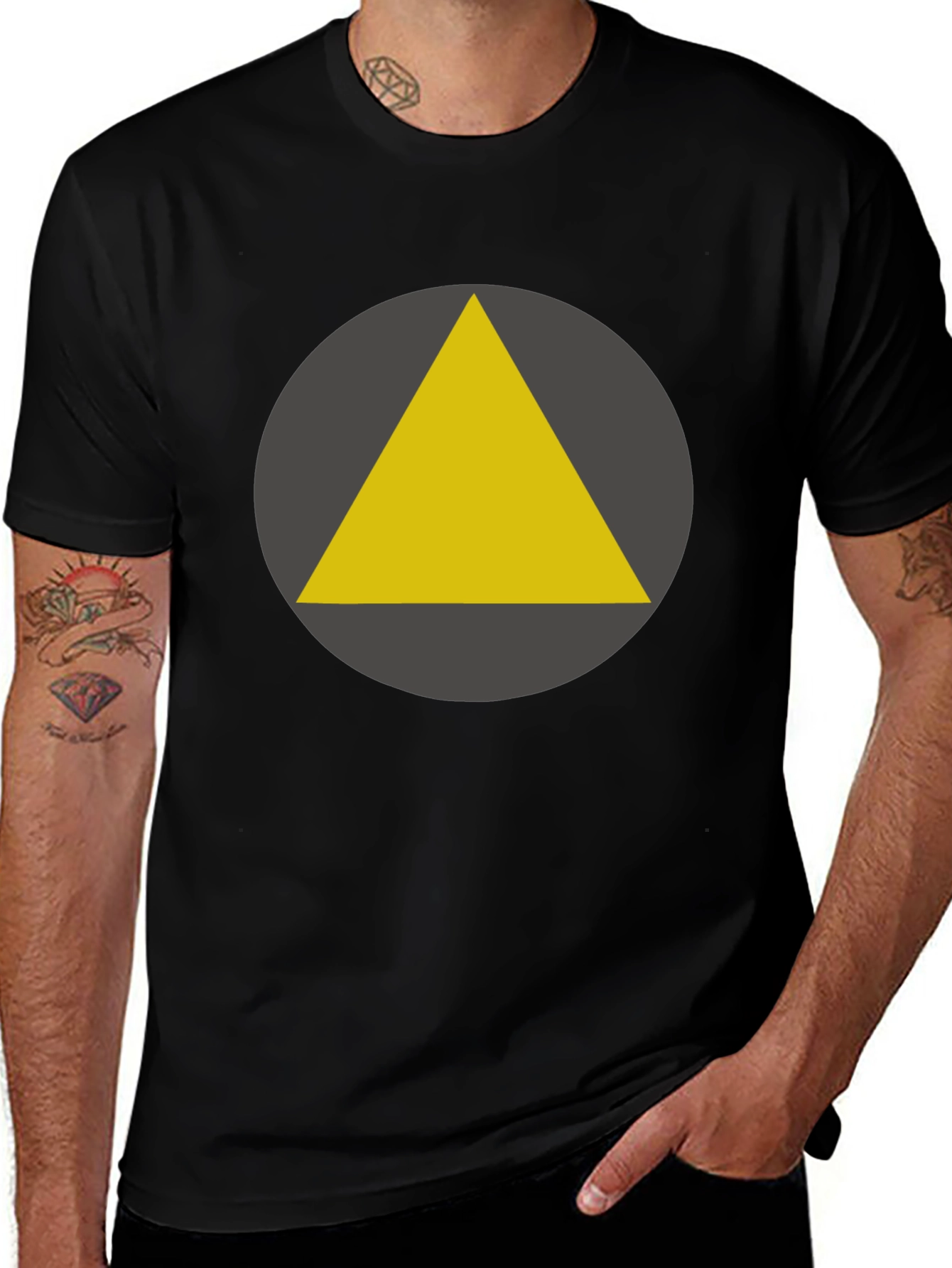 Geometric Triangle Graphic Tee - Black
