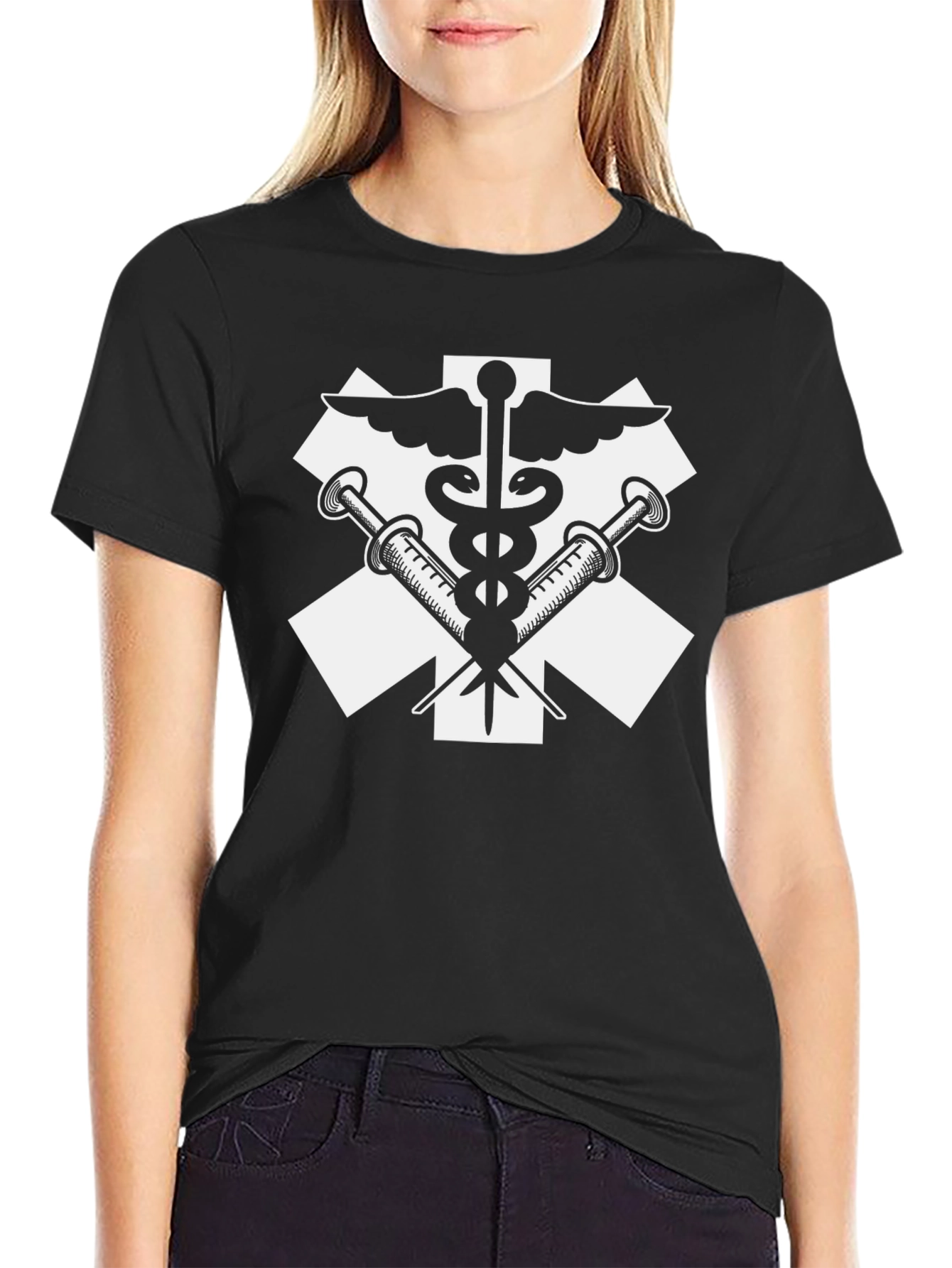 Medical Symbol T-Shirt - Caduceus and Syringes