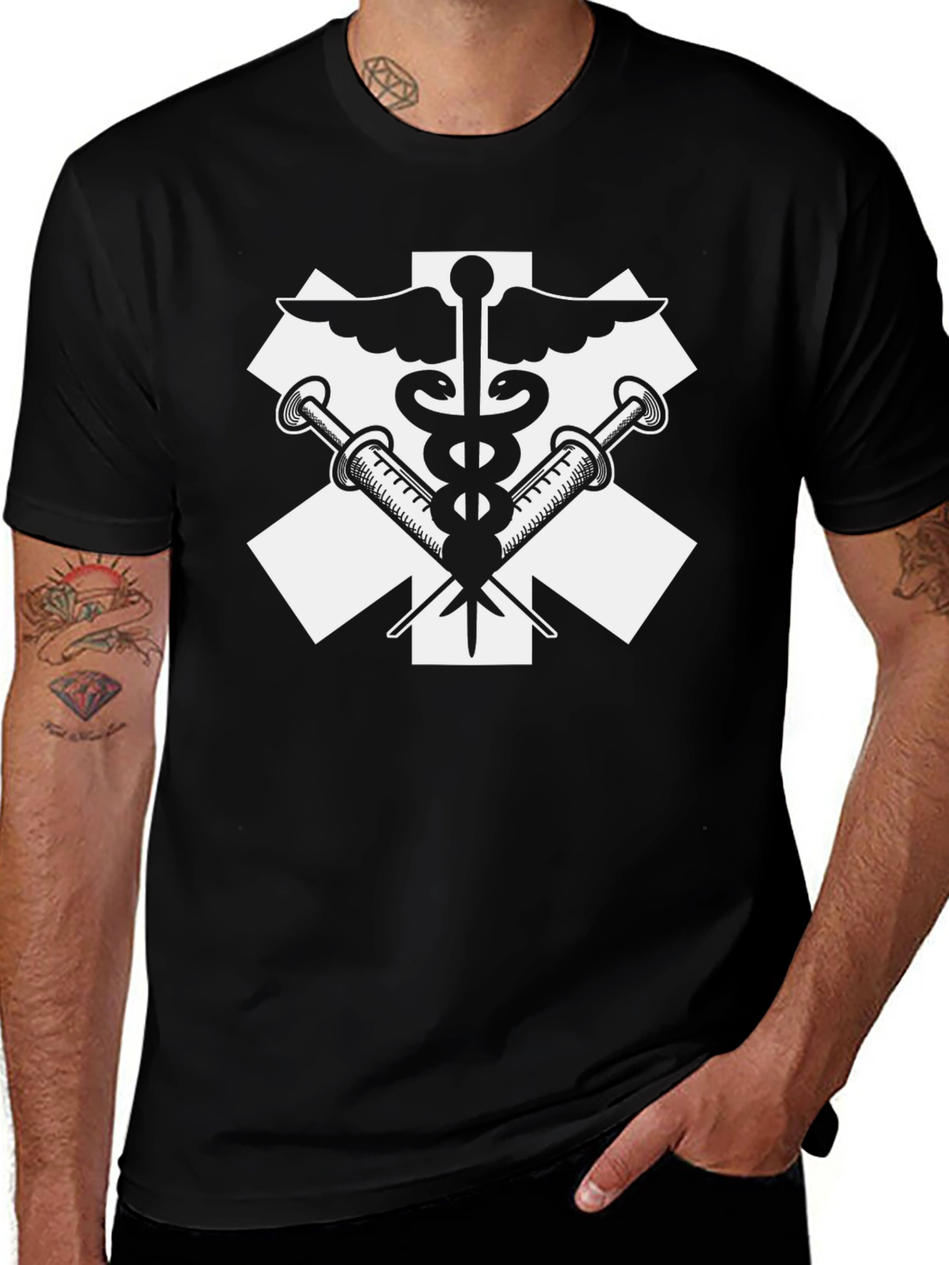 Medical Symbol T-Shirt - Caduceus and Syringes
