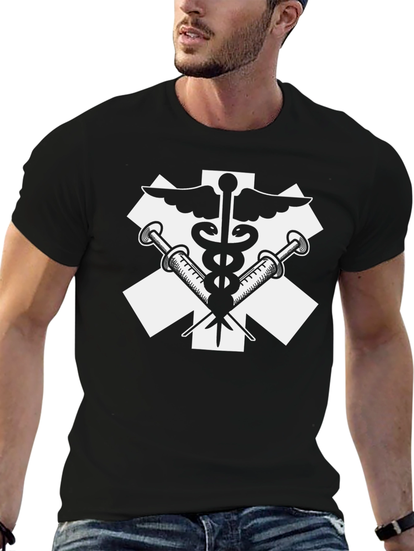 Medical Symbol T-Shirt - Caduceus and Syringes