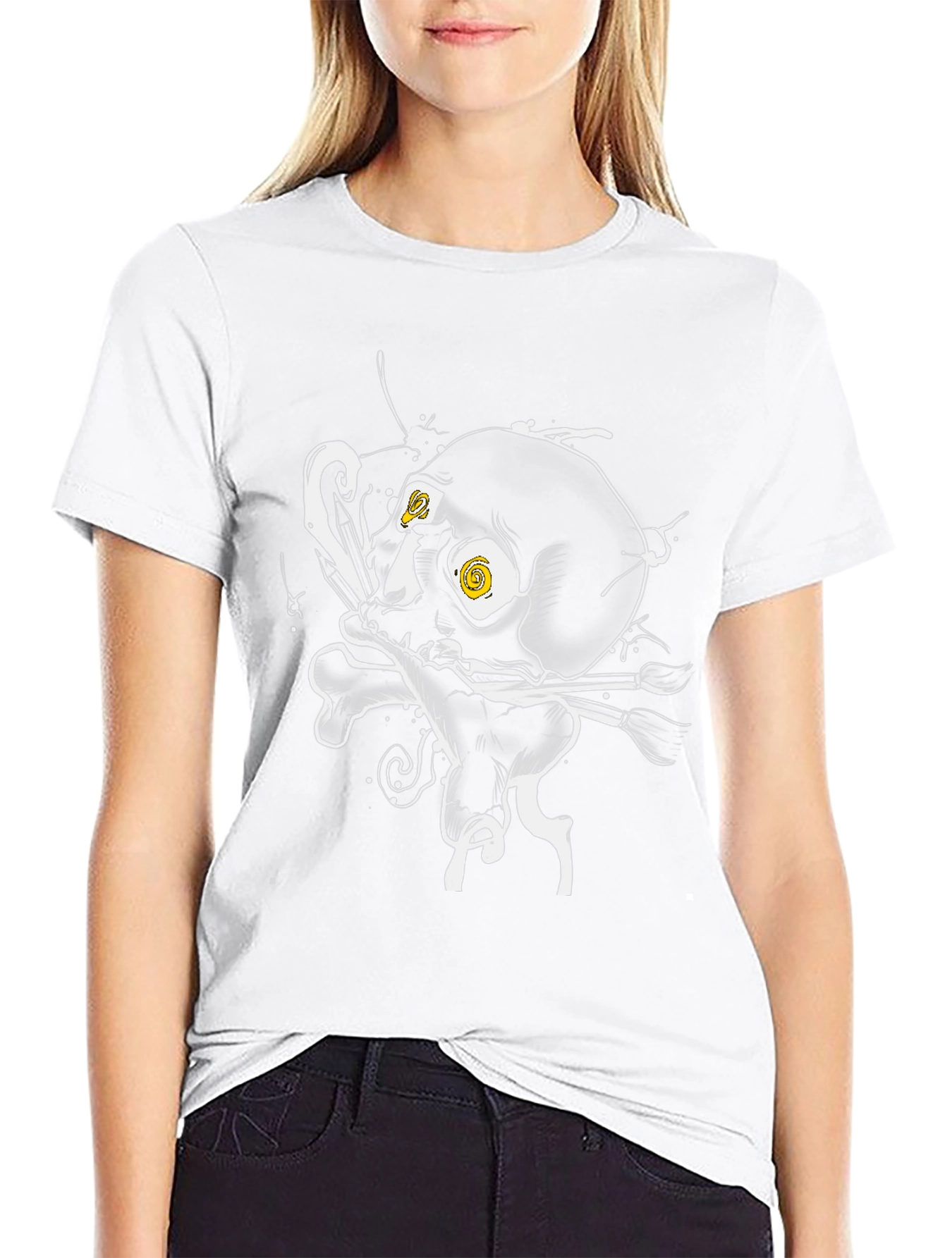 Skull & Brushes Graphic Tee - Artistic Black T-Shirt