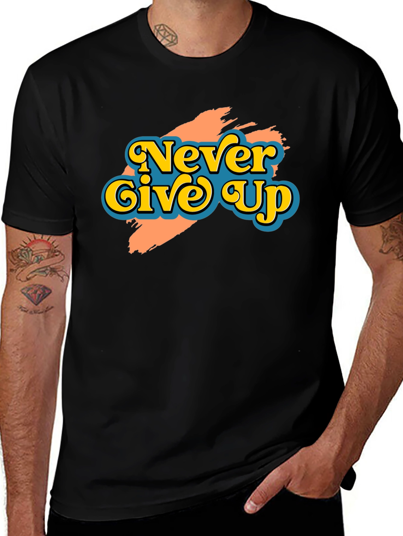 Never Give Up Retro Graphic T-Shirt