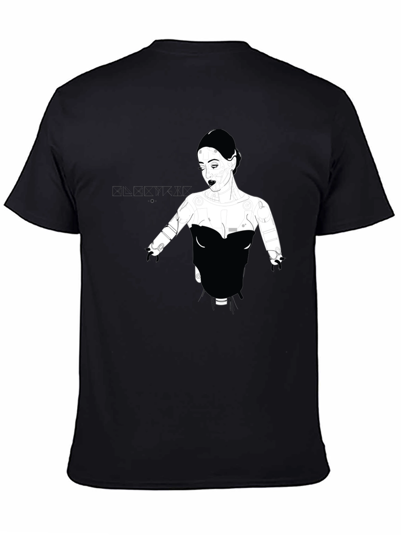 Graphic Print Black T-Shirt - Elegant Robot Woman