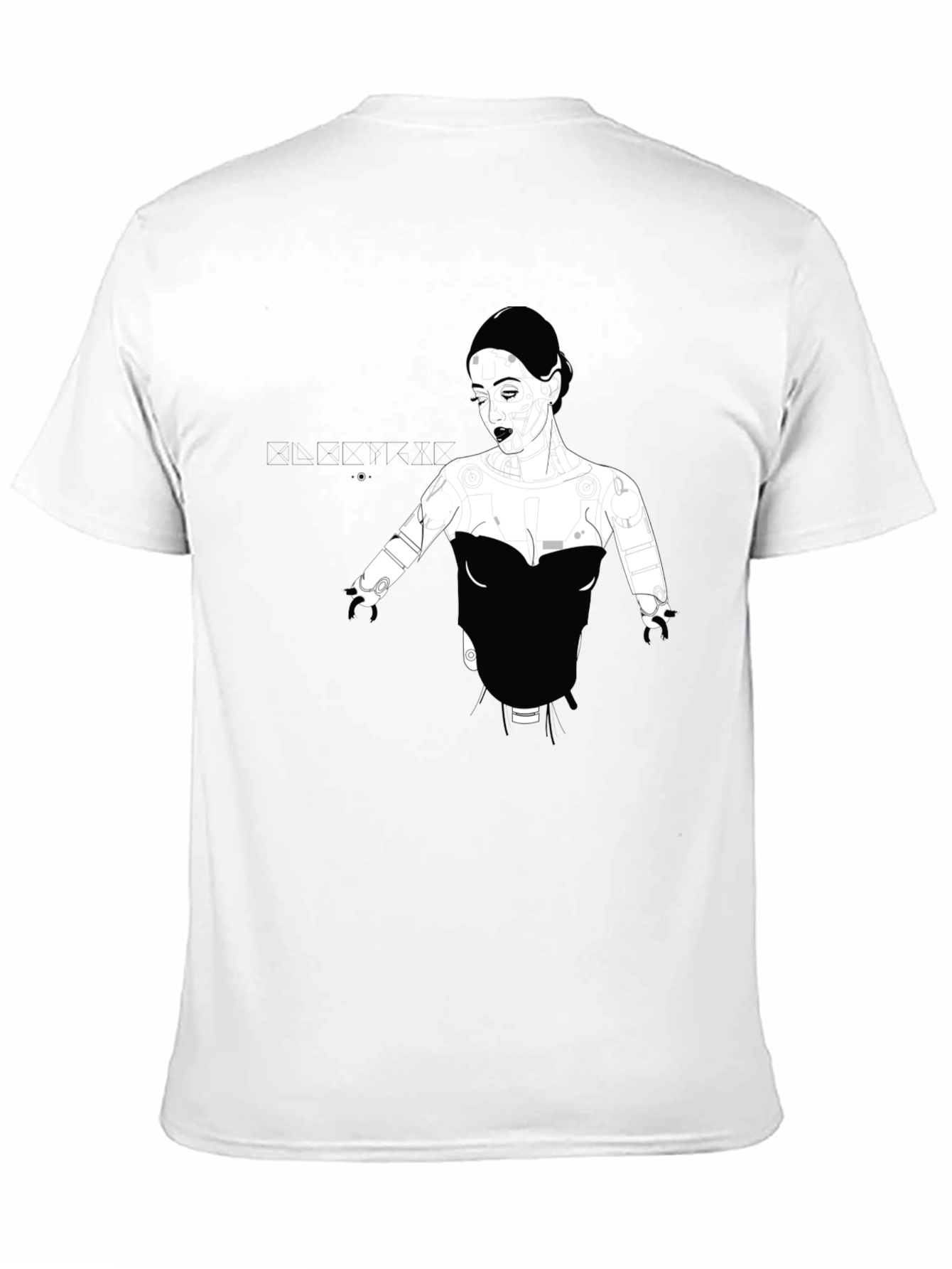Graphic Print Black T-Shirt - Elegant Robot Woman