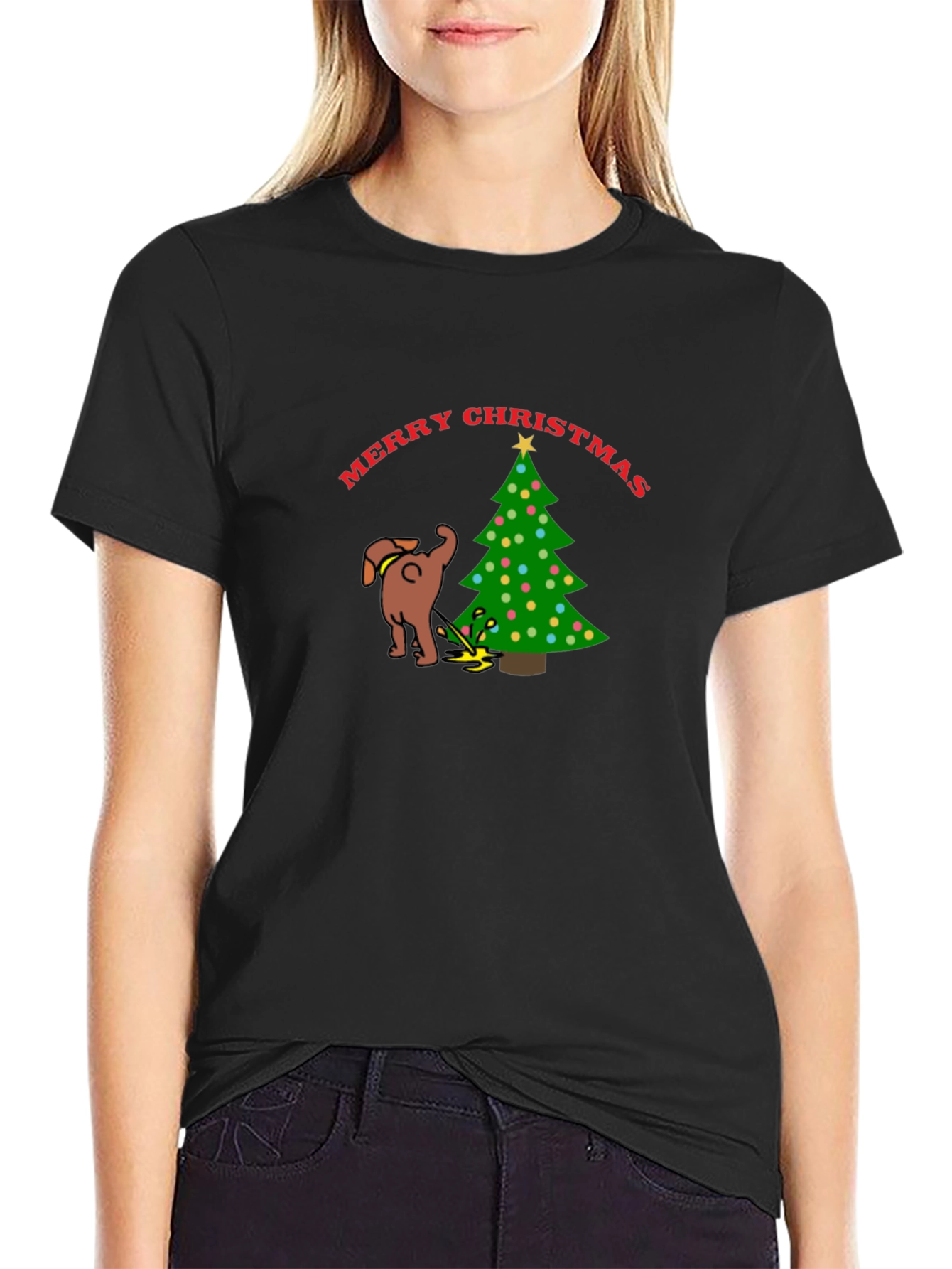 Merry Christmas Dog Peeing on Tree T-Shirt