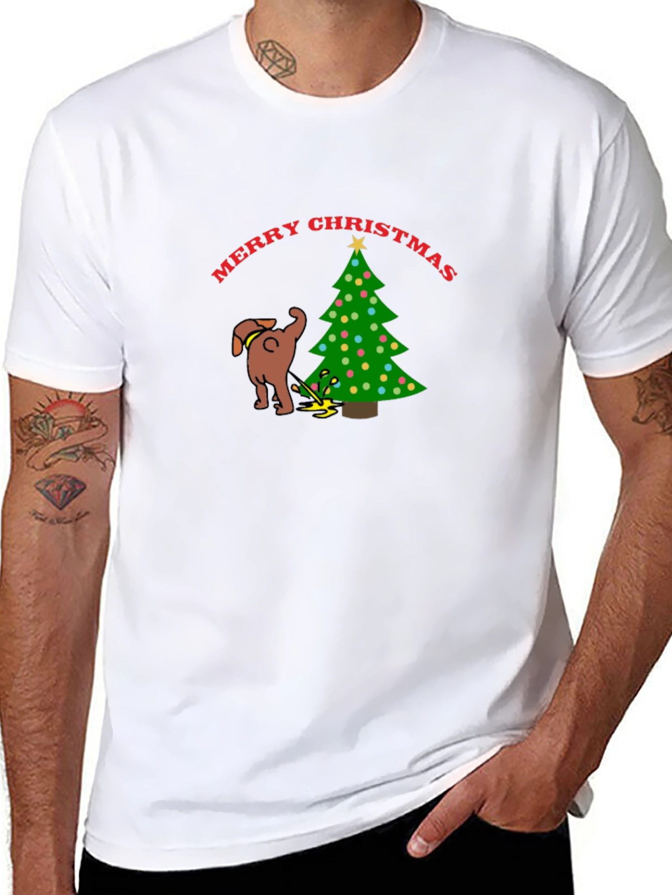 Merry Christmas Dog Peeing on Tree T-Shirt