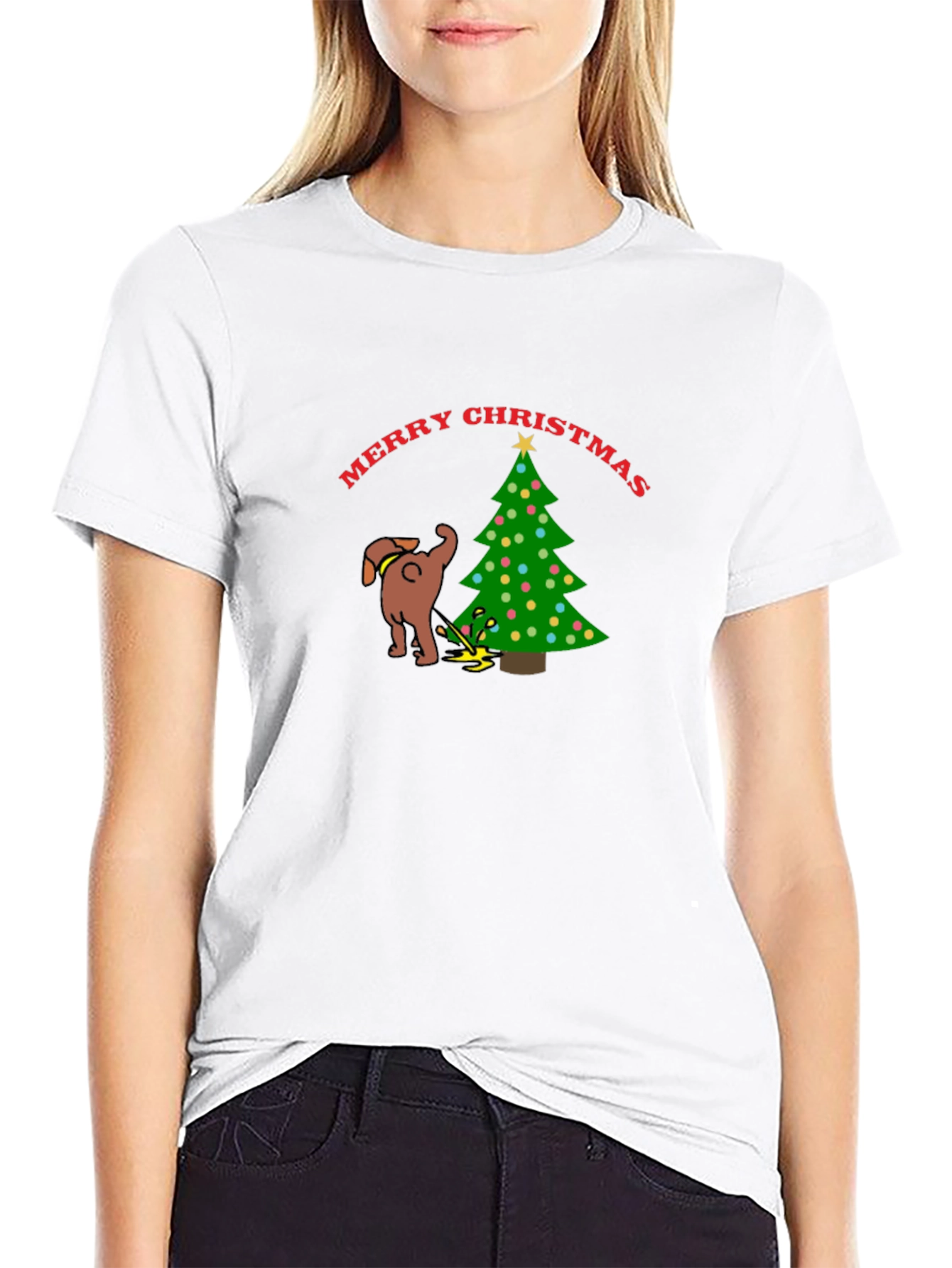 Merry Christmas Dog Peeing on Tree T-Shirt