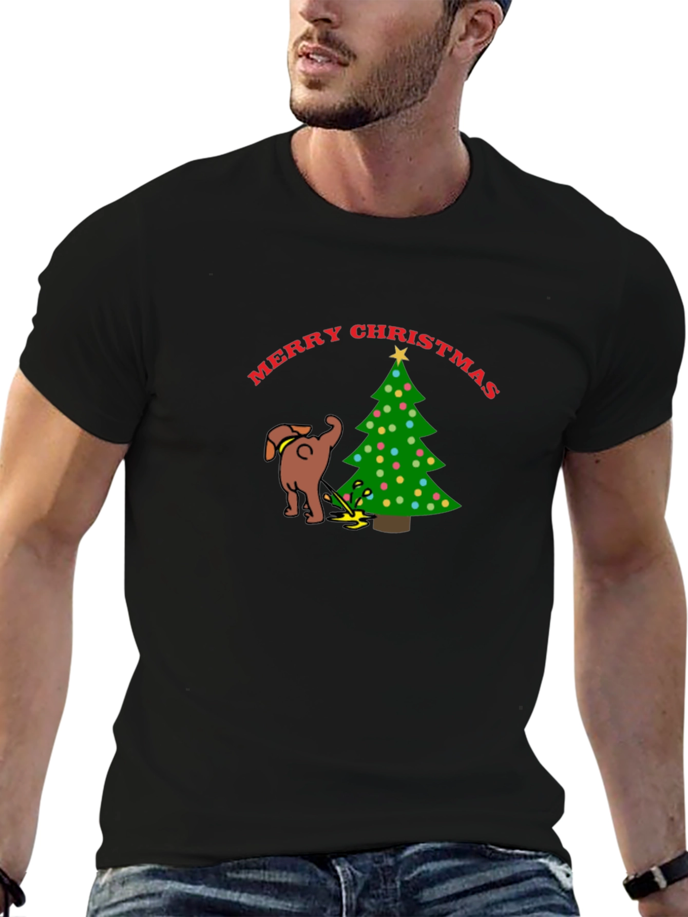 Merry Christmas Dog Peeing on Tree T-Shirt