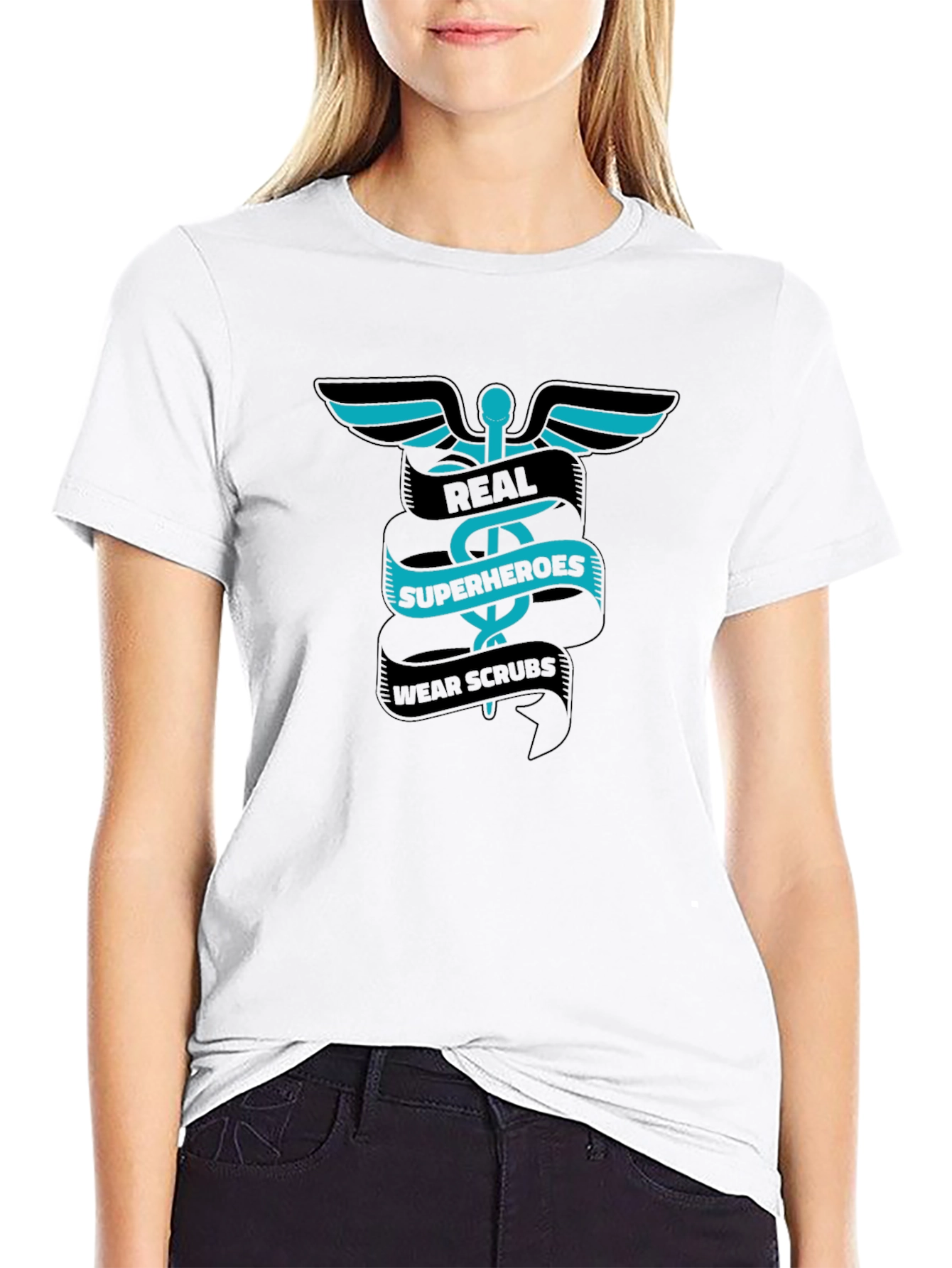 Real Superheroes Wear Scrubs Graphic Tee - Black