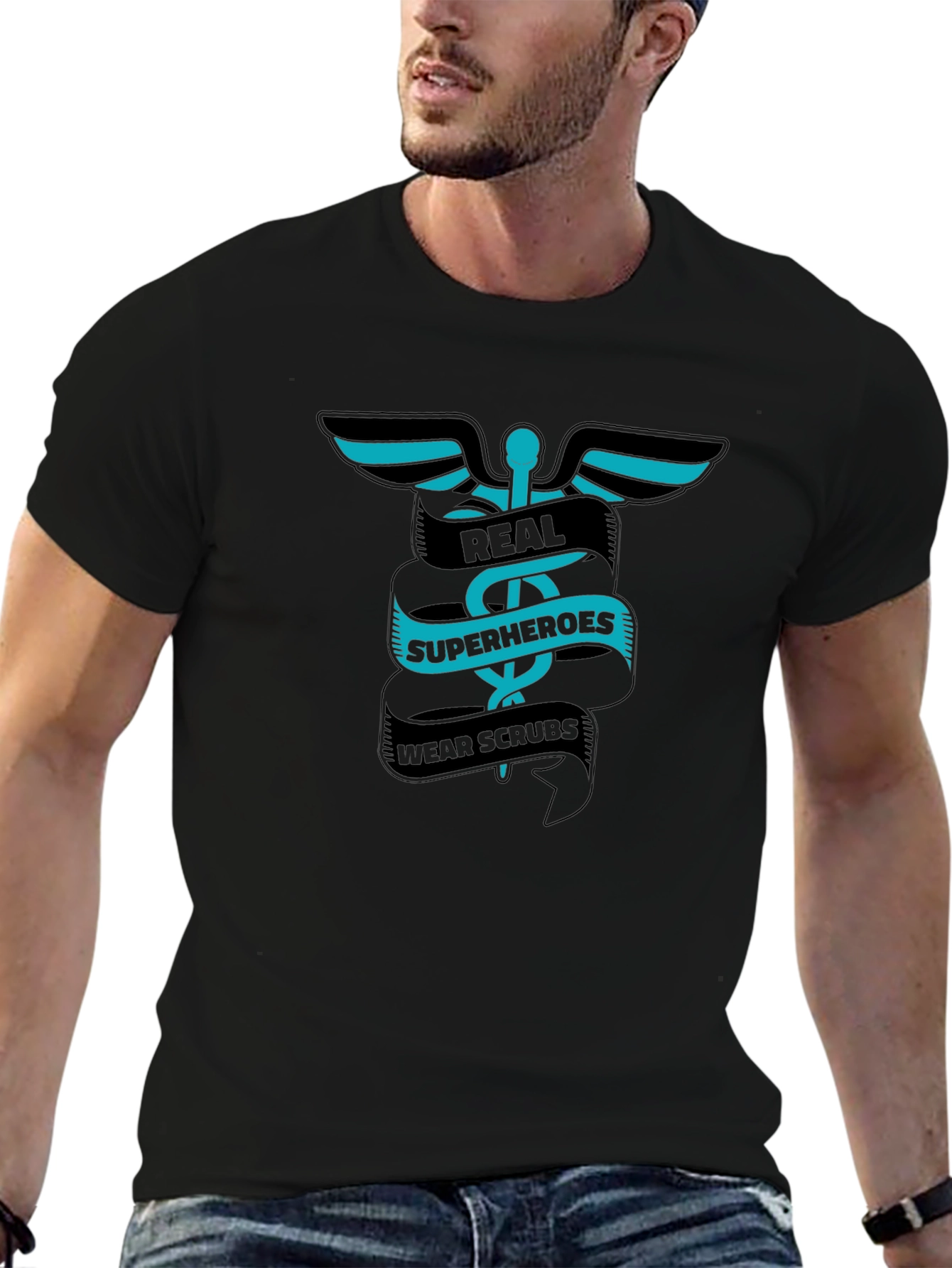 Real Superheroes Wear Scrubs Graphic Tee - Black