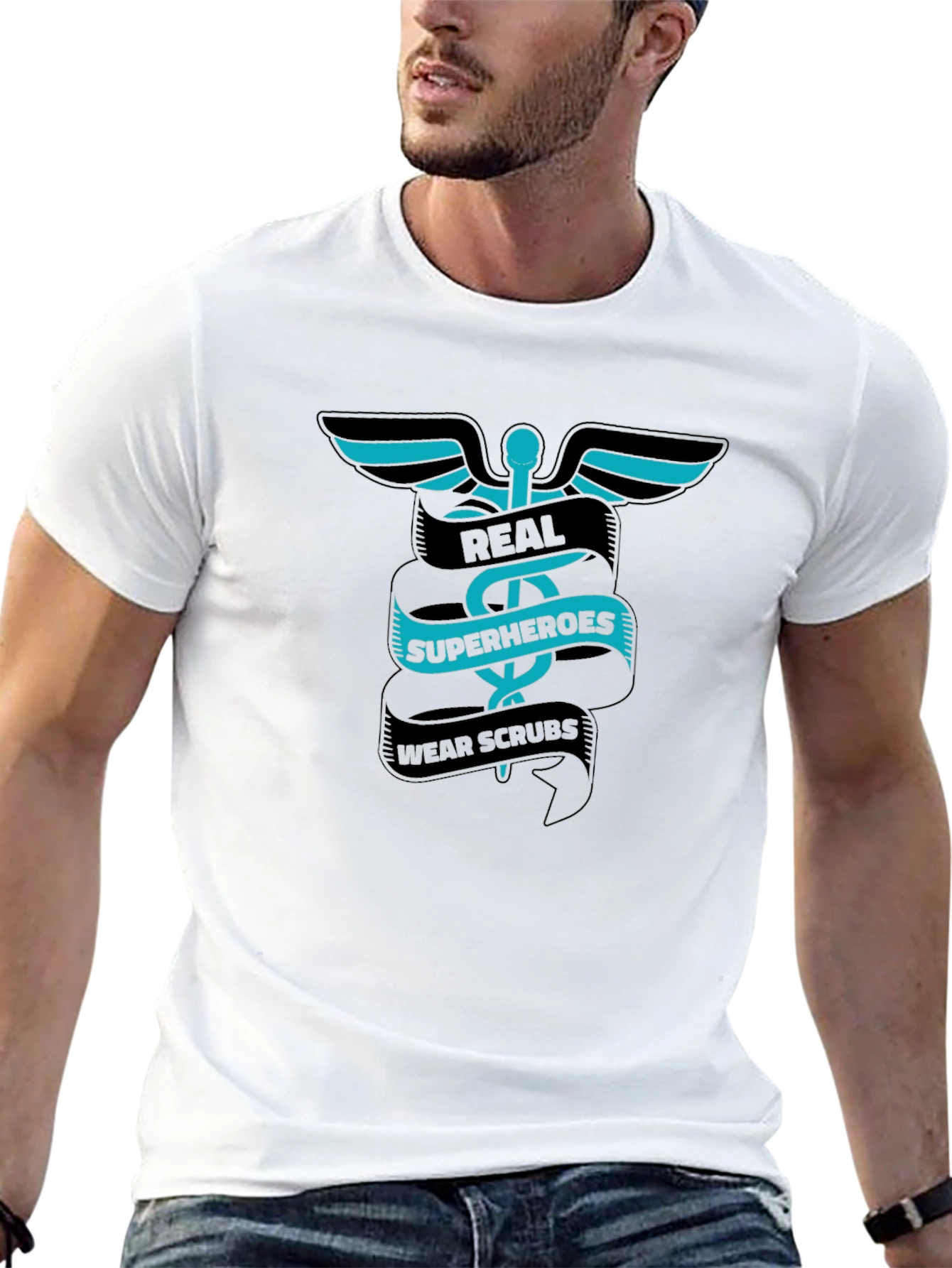 Real Superheroes Wear Scrubs Graphic Tee - Black
