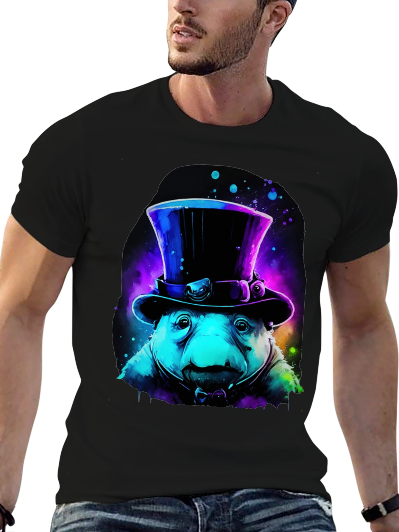 Neon Top Hat Otter Graphic Tee
