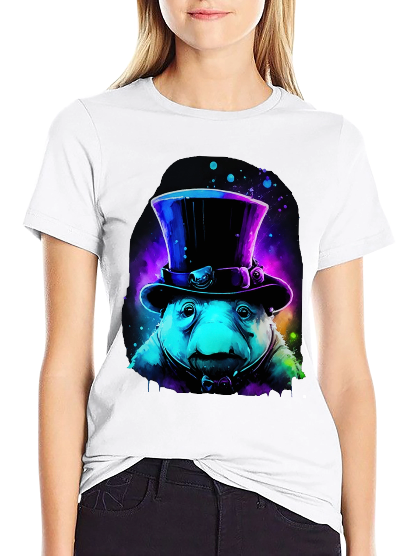 Neon Top Hat Otter Graphic Tee