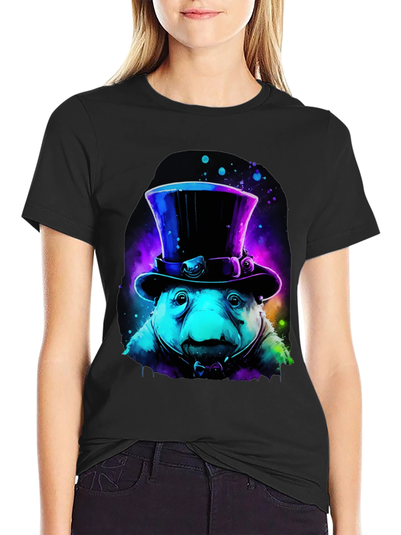 Neon Top Hat Otter Graphic Tee