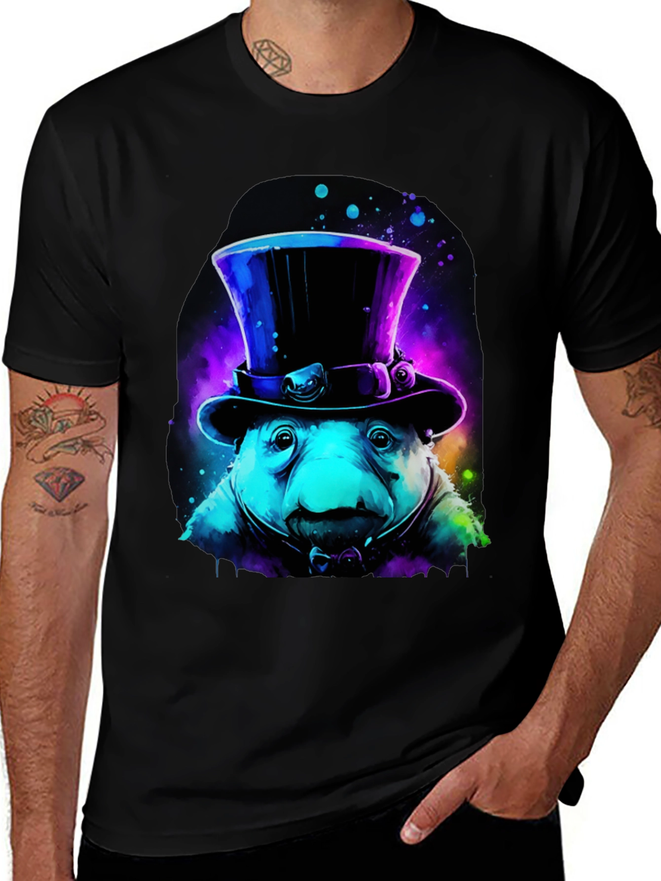 Neon Top Hat Otter Graphic Tee