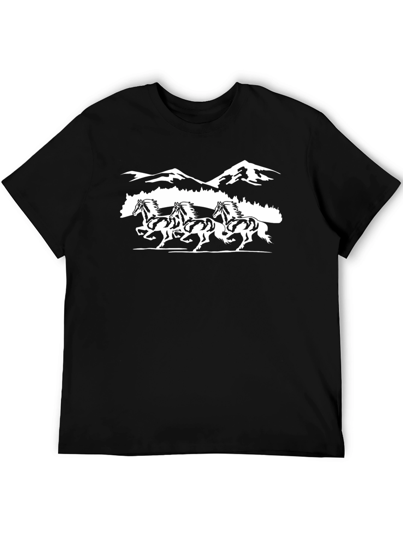 Black T-Shirt: Running Horses Graphic Tee