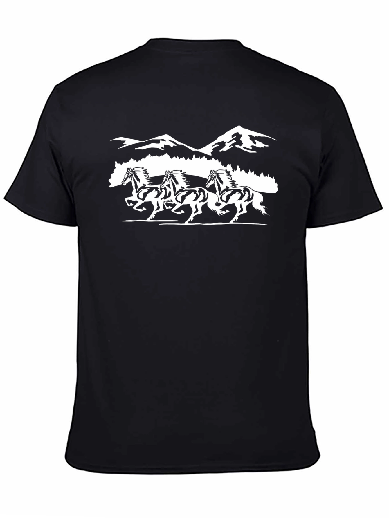 Black T-Shirt: Running Horses Graphic Tee