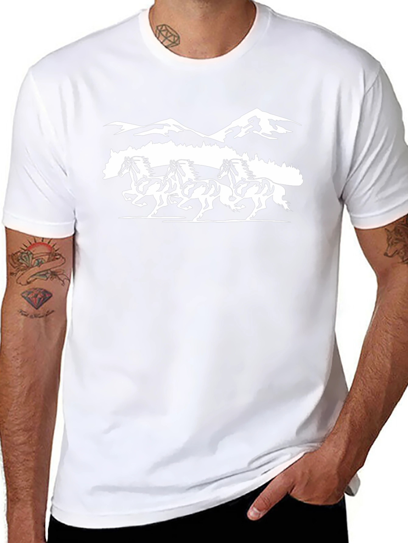 Black T-Shirt: Running Horses Graphic Tee