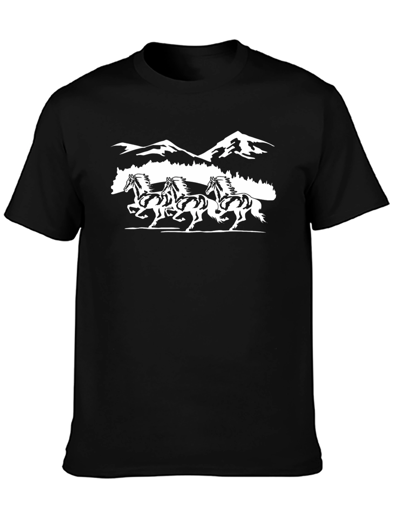Black T-Shirt: Running Horses Graphic Tee