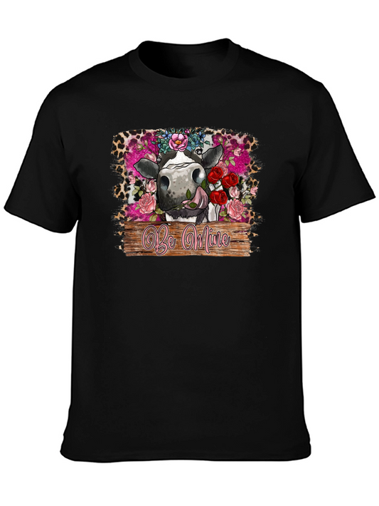 Be Mine Cow Valentines Day Black T-Shirt