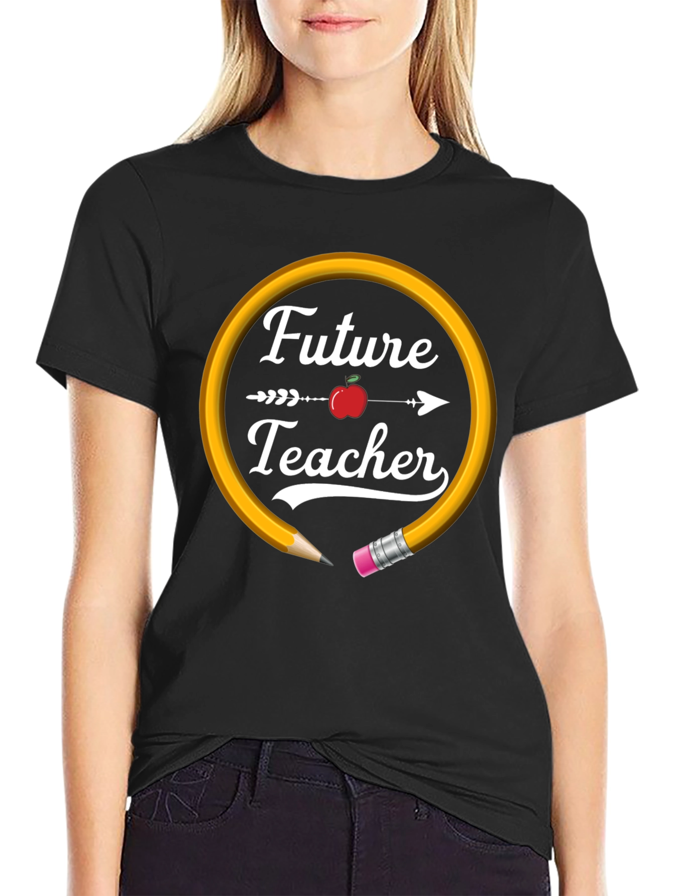 Future Teacher Graphic T-Shirt - Black Cotton Blend Tee