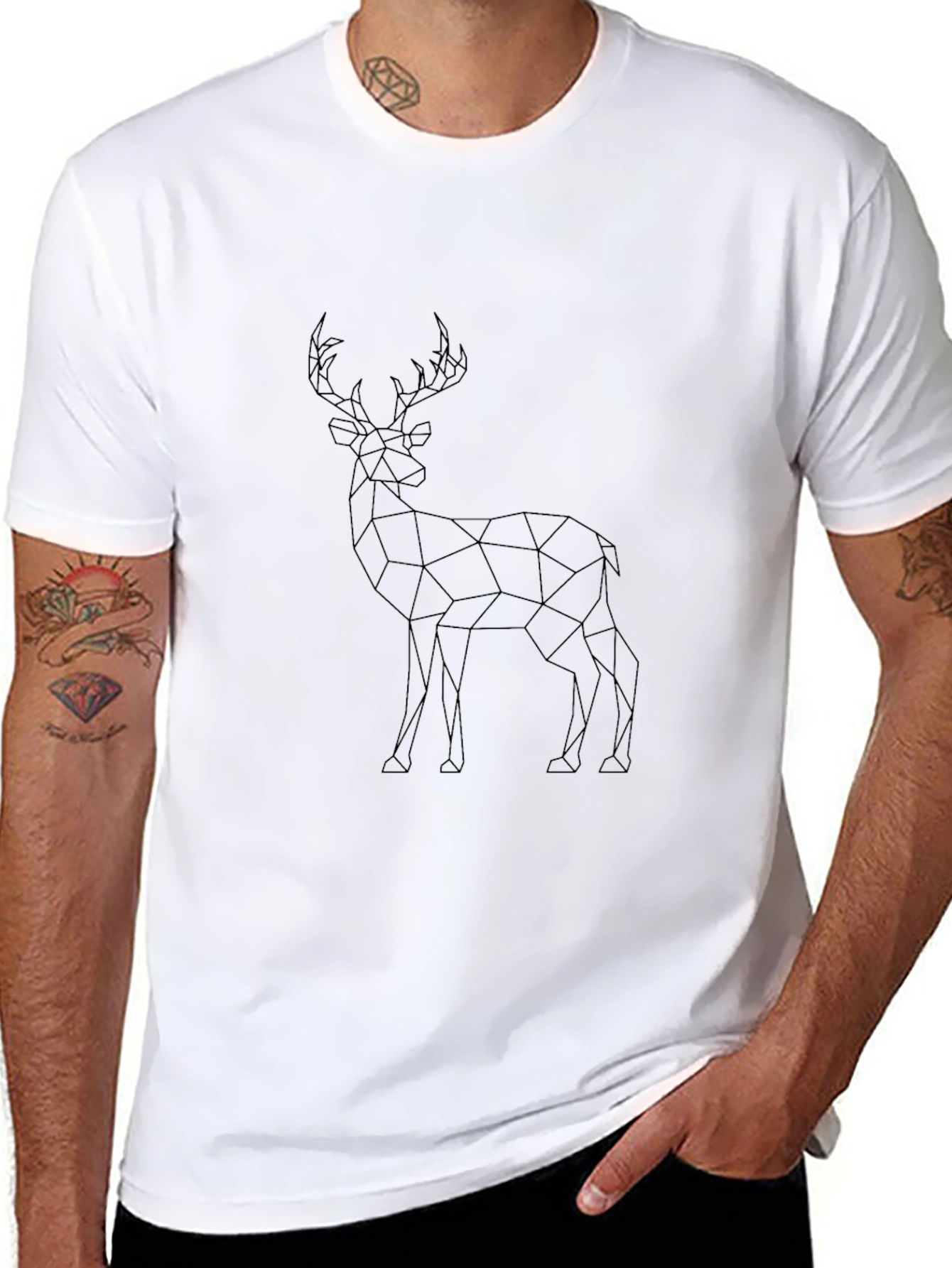 Geometric Deer Graphic Tee - Stylish Black T-Shirt