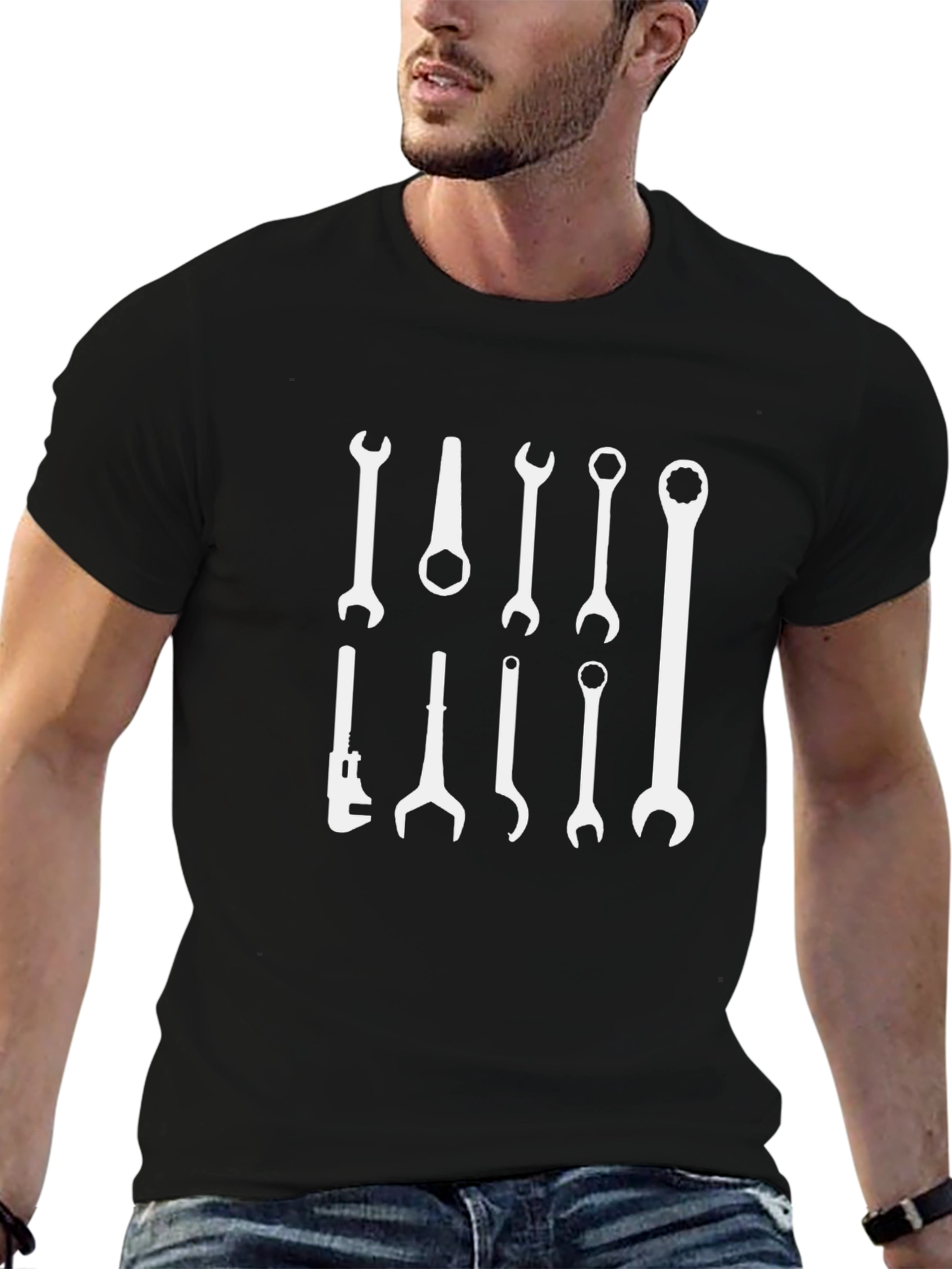 Wrench Tool Graphic Tee - Black Cotton T-Shirt