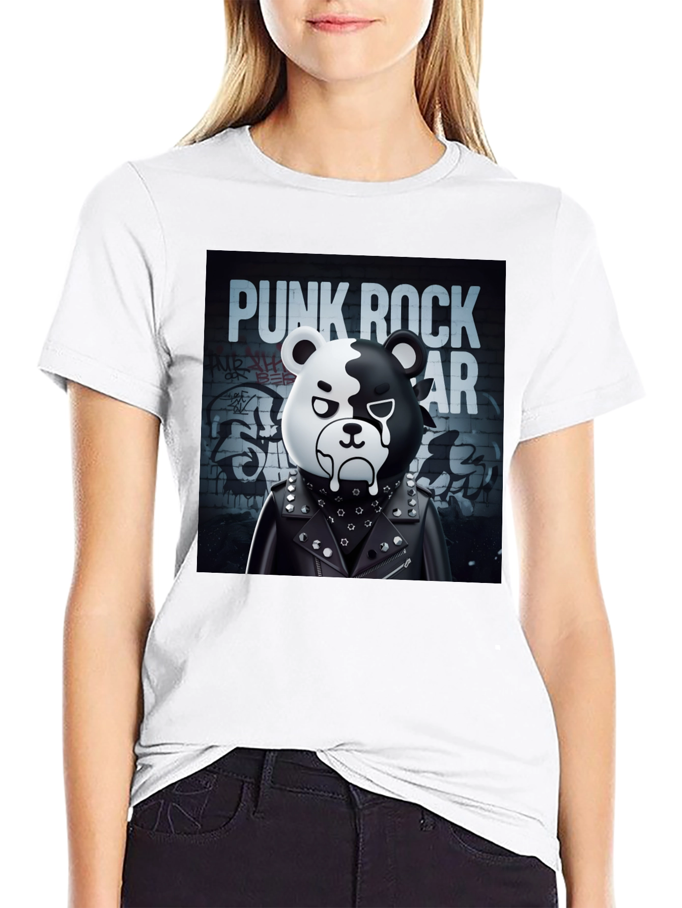 Punk Rock Bear Graphic T-Shirt